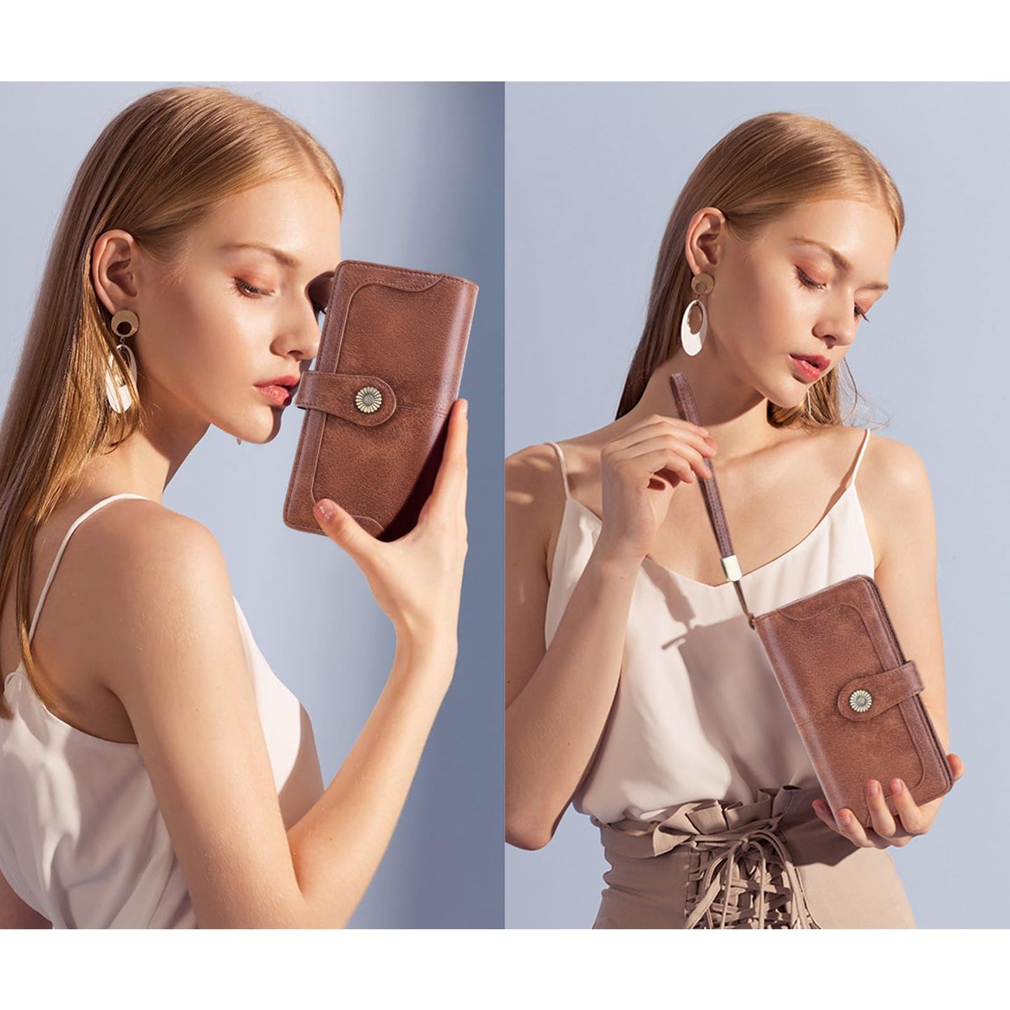 FALAN MULE Women's Wallet Leather RFID Blocking Large Capacity Trifold Ladies Wallet Wristlet Clutch Card Holder