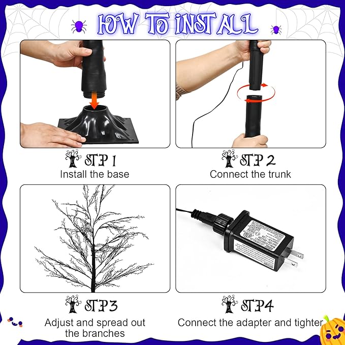 Halloween Lighted Tree Lights 6FT, 380 LED Black Halloweens Tree with Timer, DIY Bendable Branches, Halloween Decorations Outdoor & Indoor, Spooky Halloweens Yard Decor