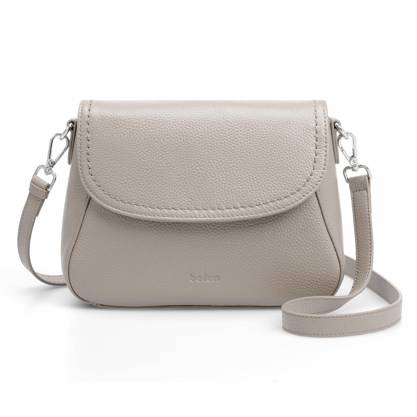 befen Real Leather Crossbody Saddle Bag Purses for Women Built in RFID Locking, Medium Cross Body Shoulder Handbags with Adjustable Straps - Grey Purse for Women