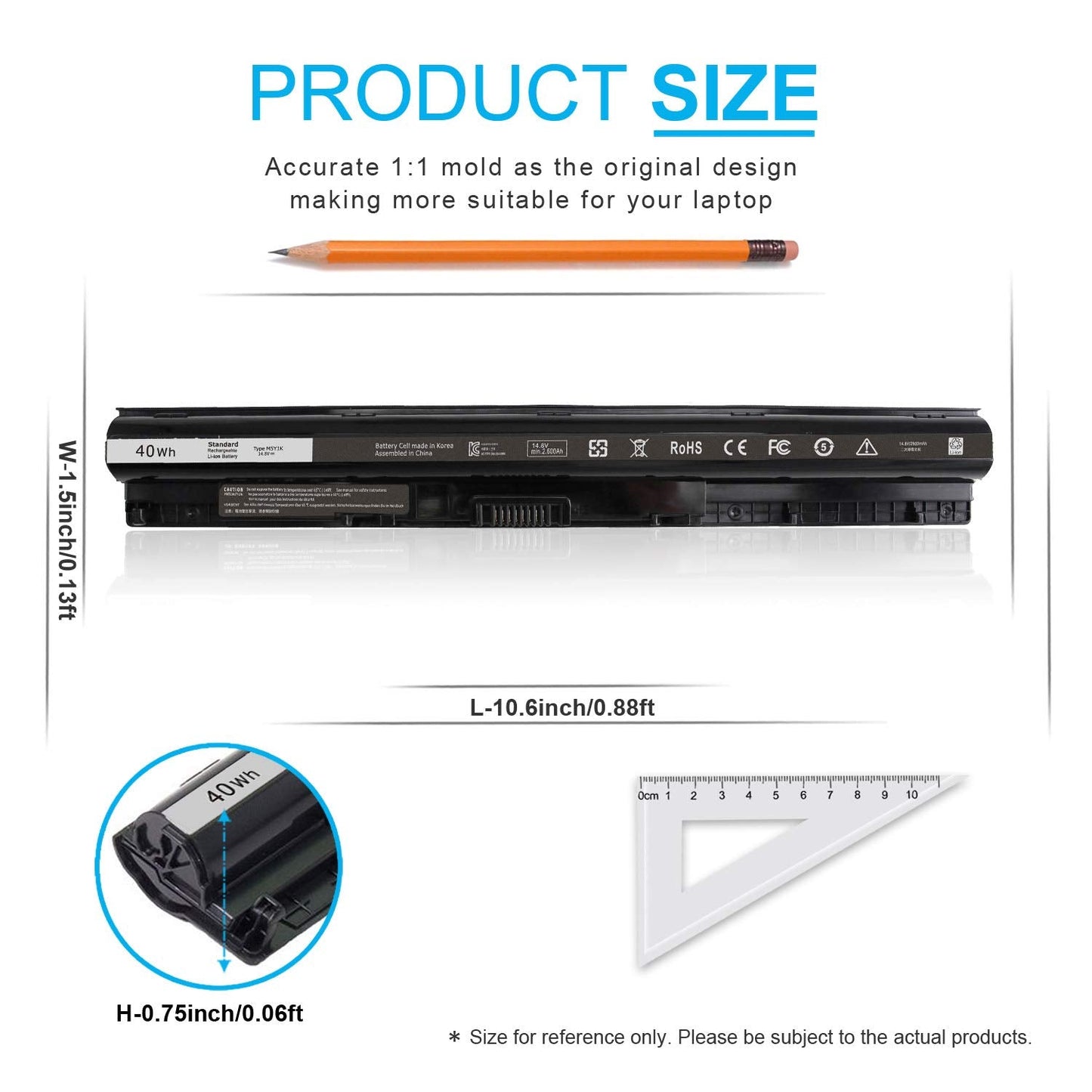 40Wh Type M5Y1K 14.8V Battery for Dell Inspiron 15 5000 3000 Series 5566 5555 5558 5559 5758 3567 3551 3552 3558 14 3451 3452 3458 5458 17 5755 5758 5759 GXVJ3 HD4J0 WKRJ2 VN3N0 P51F P47F P63F P64G