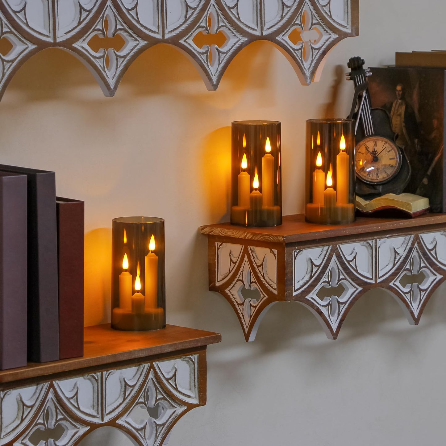 Zevanor 3 in 1 Flameless Taper Short Candles with 10 Key Remote Control and Timer, Battery Operated Pack of 2 LED Acrylic 3" x6" Grey Pillar Flickering Warm Light