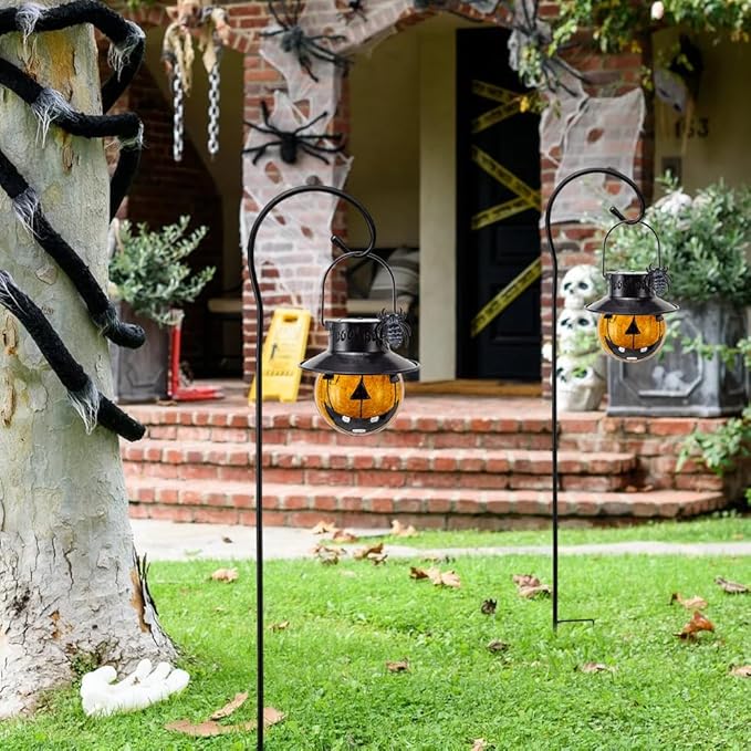 Viveta 2 Pcs Halloween Lights with Shepherd Hooks, Solar Lanterns Outdoor Waterproof for Halloween Decorations Outdoor Patio Yard Lawn
