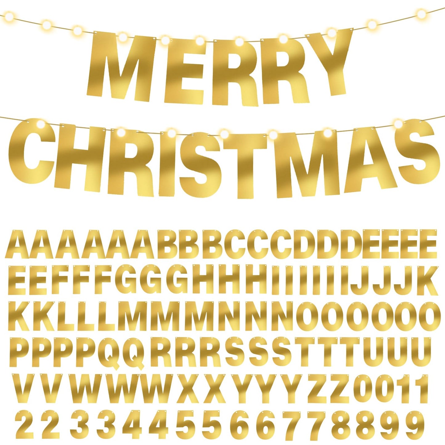 TaoBary 112 Pcs DIY Letter Kit Glitter Customizable Banner Letters Include 107 Letters and Numbers 3 Rope and 2 Needles for Birthday Halloween Christmas Wedding Valentine Party Decor(Bright Gold)