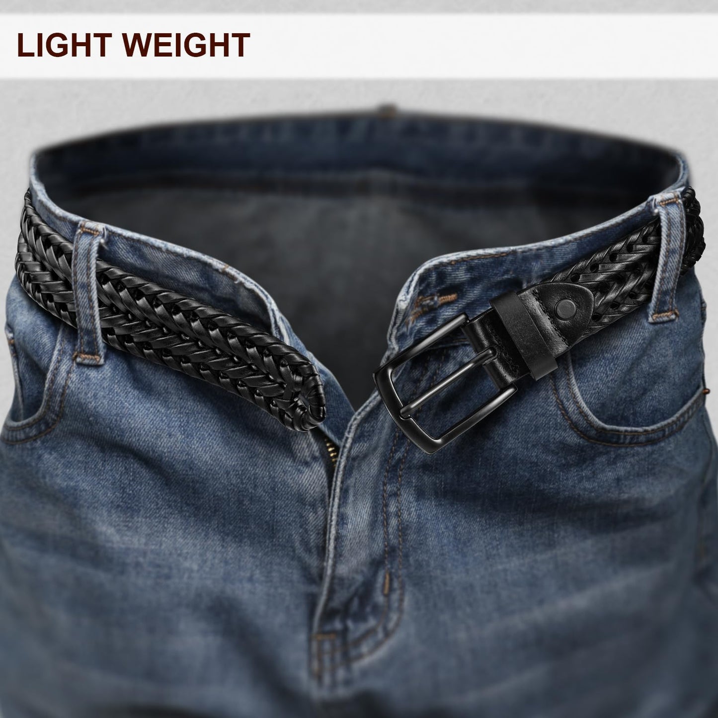 KEMISANT Men Belt, Braided Belt Comfortable For Men Casual Jean Golf 1 3/8"(Black,26"-30" Waist Adjustable)