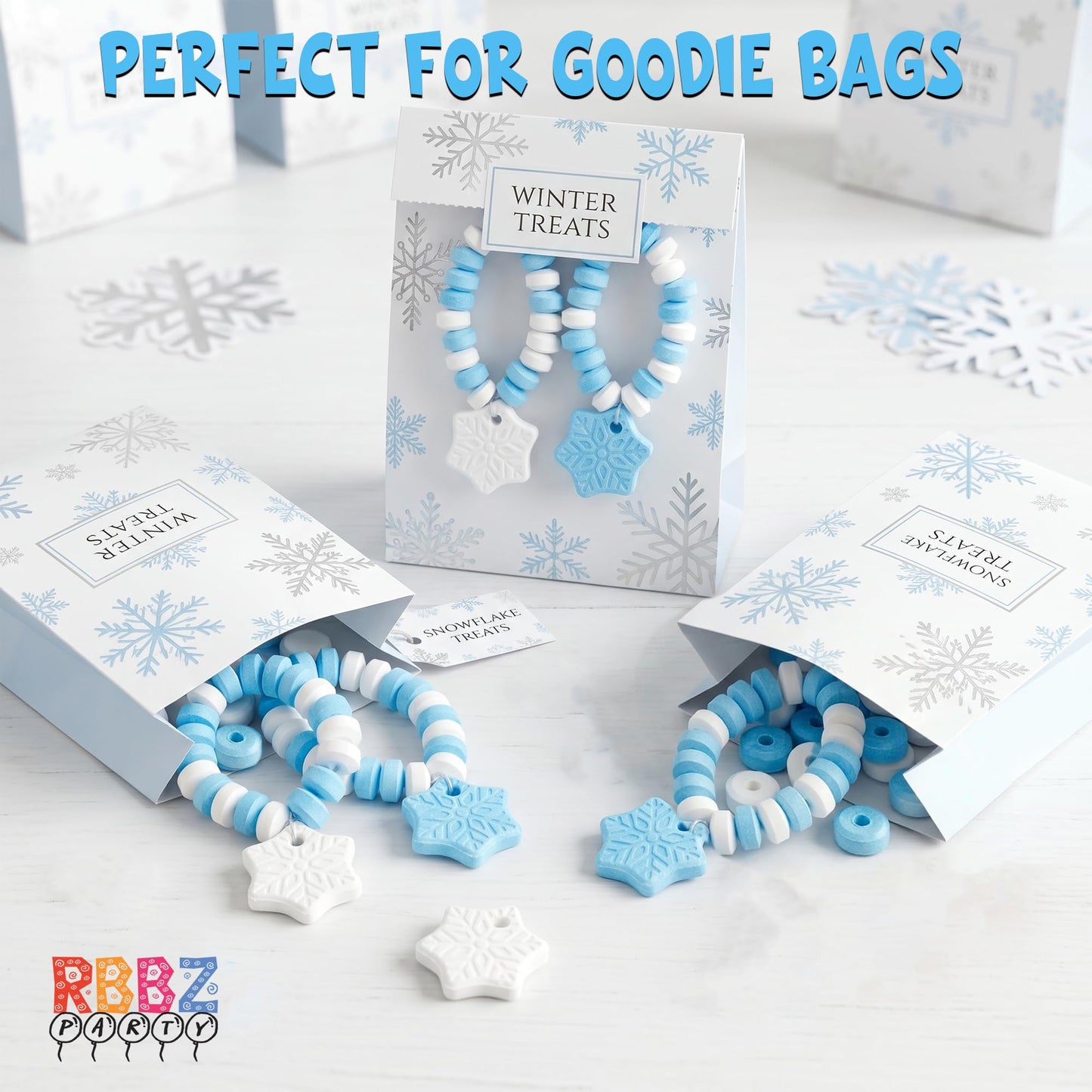 Snowflake Candy Bracelets – 30 Count Bulk Value Pack, Individually Wrapped Suckers – Winter Candy Blue and White Snow Flake Shaped – Birthday Treats – Frozen Party Favors – Goodie Bag Stuffers for Kids – Pinata Filler