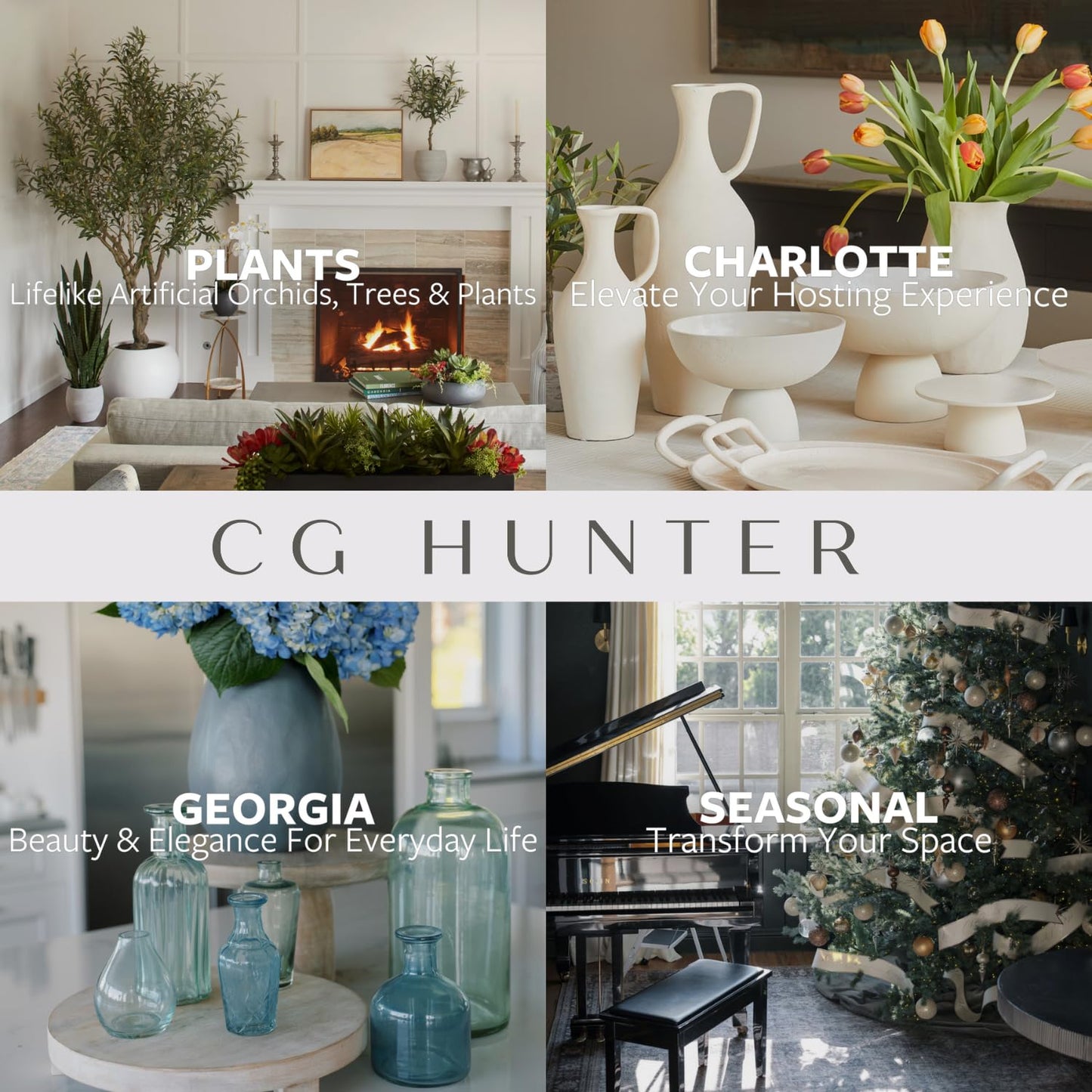CG Hunter Holiday Collection, Set-of-2 Faux Evergreen Cedar Trees, Premium Artificial Indoor & Outdoor Cedar Tree Stands 24" Tall in Creme Pot–Perfect Christmas Decoration