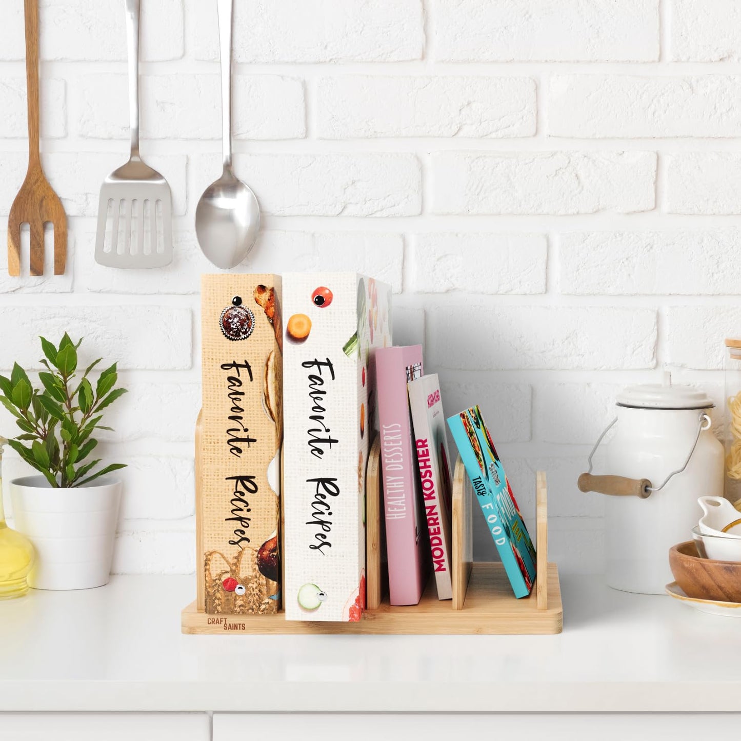 Cook Book Organizer, Recipe Book Holder Rack, Tabletop Stand for Convenient Cookbook Storage, Vertical 4 Tier Cook Book Stand Kitchen, Binder Holder for Desk & Countertop (Bamboo)