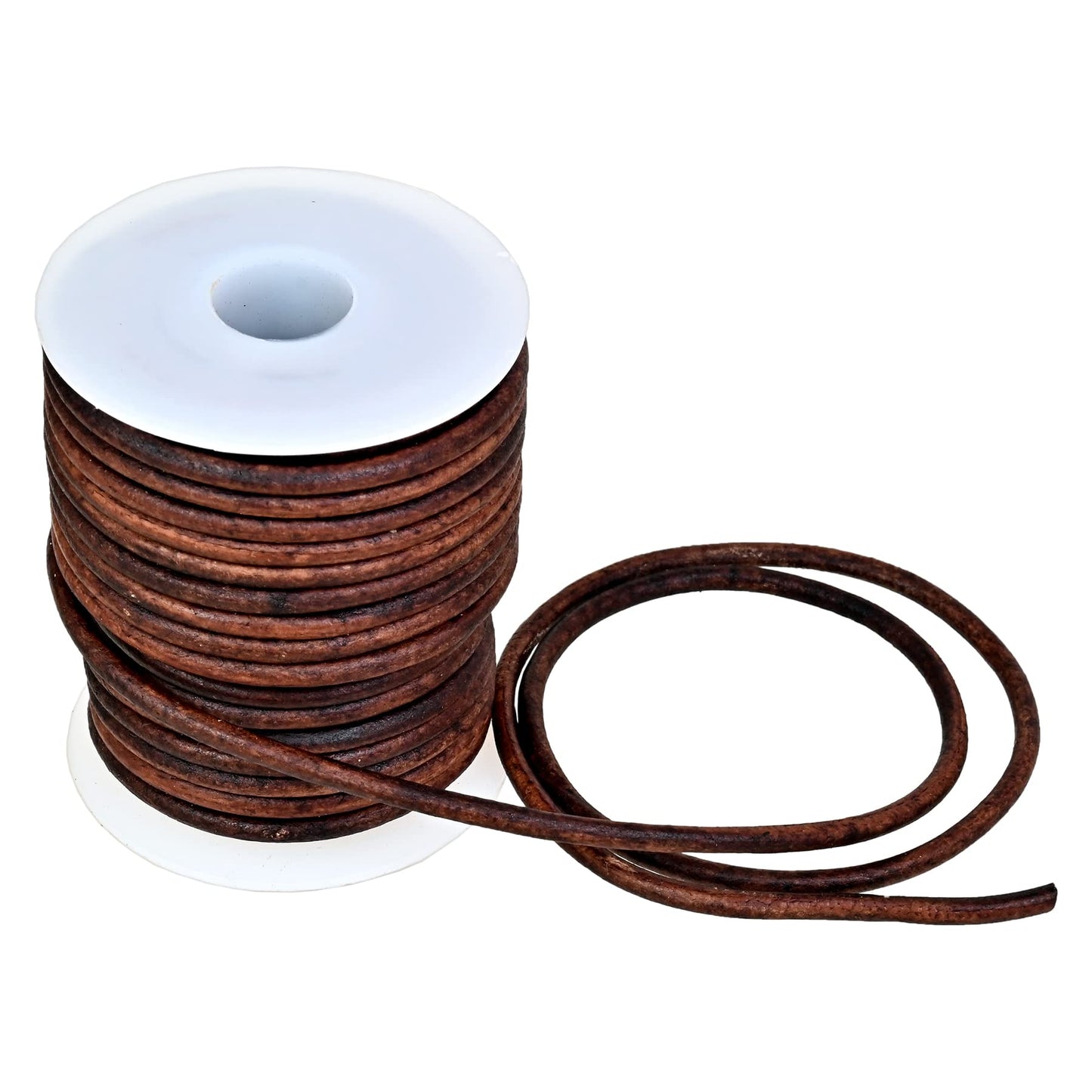 GENIQUE Real/Genuine Round Leather Cord for Jewelry Making, Leather String Cord for Crafting, Necklace, Bracelets, Braiding, Wraps (3mm, Antique Brown Distressed)