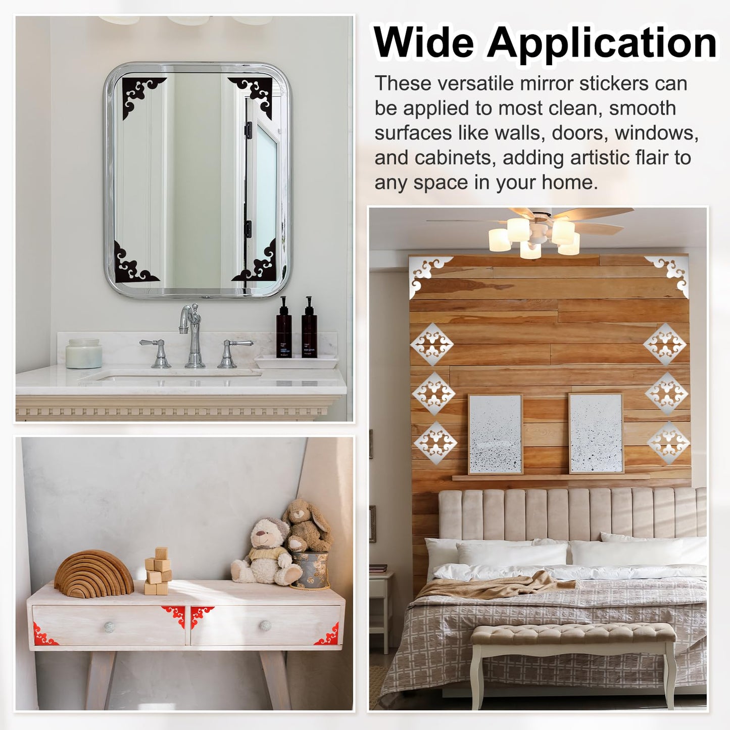 uxcell 4 Pcs Hollow Mirror Wall Stickers, Acrylic Corner Decorative Pattern Decals Self Adhesive Mirror Stickers for Bathroom Living Room Bedroom Ceiling Office (Silver, 7.9x7.9)