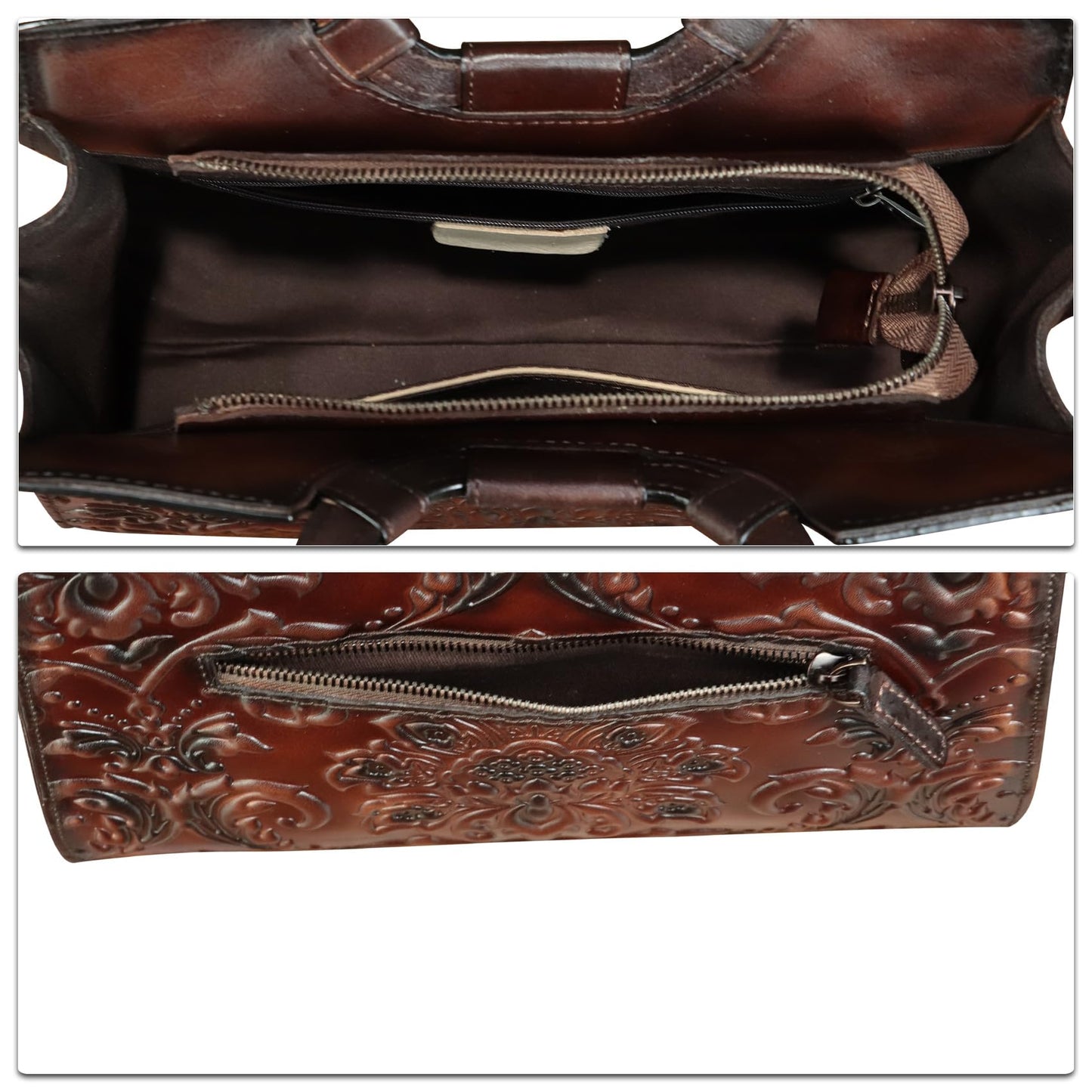 Genuine Leather Purses and Handbags for Women Vintage Embossed Leather Crossbody Shoulder Bag Satchel Top Handle Bags (Coffee)