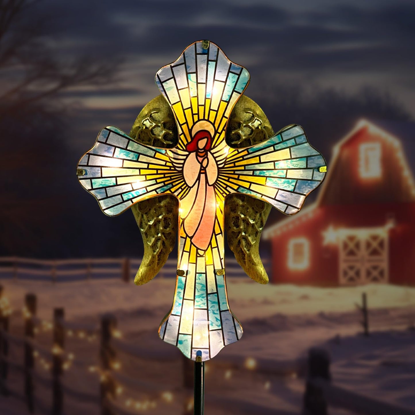 Solar Cross Garden Stake Lights for Outdoor,Cemetery Decorations Yard Patio Decor,Angel Wings Cross Solar Christmas Lights Outside,Memorial Gifts