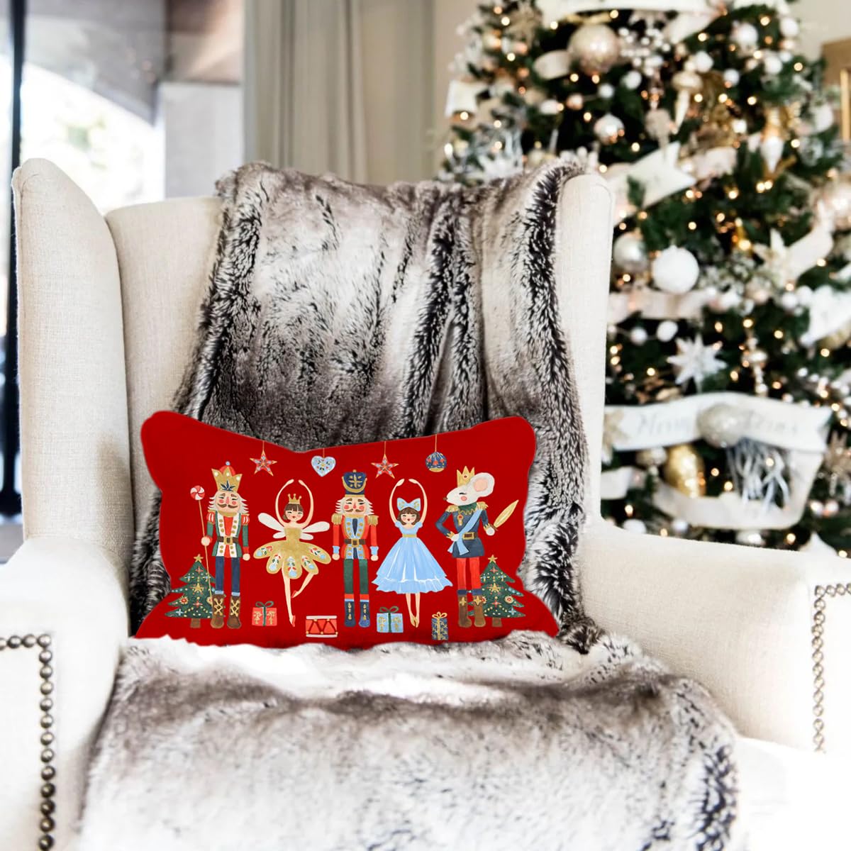 Rguct Christmas Pillow Covers 12x20 Inch Red Nutcracker Christmas Decor Winter Holiday Party Cushion Case Decoration for Sofa Couch