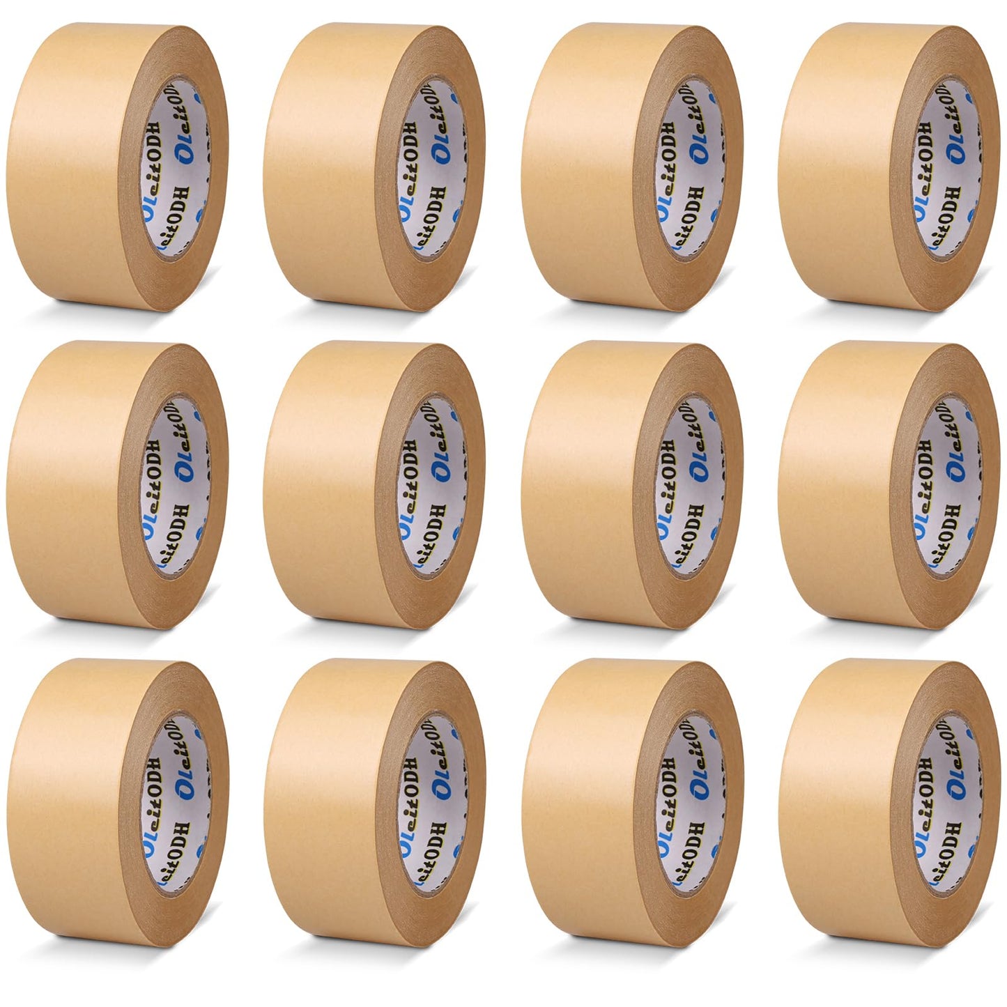 Oleitodh 12 Pack Brown Paper Packing Tape, Kraft Paper Tape Bulk 2" x 55 Yardx 7 mil Gummed Tape for Marking, Sealing Box, Masking, Shipping, Strong Adhesive Easy-to-Tear Waterproof Tape