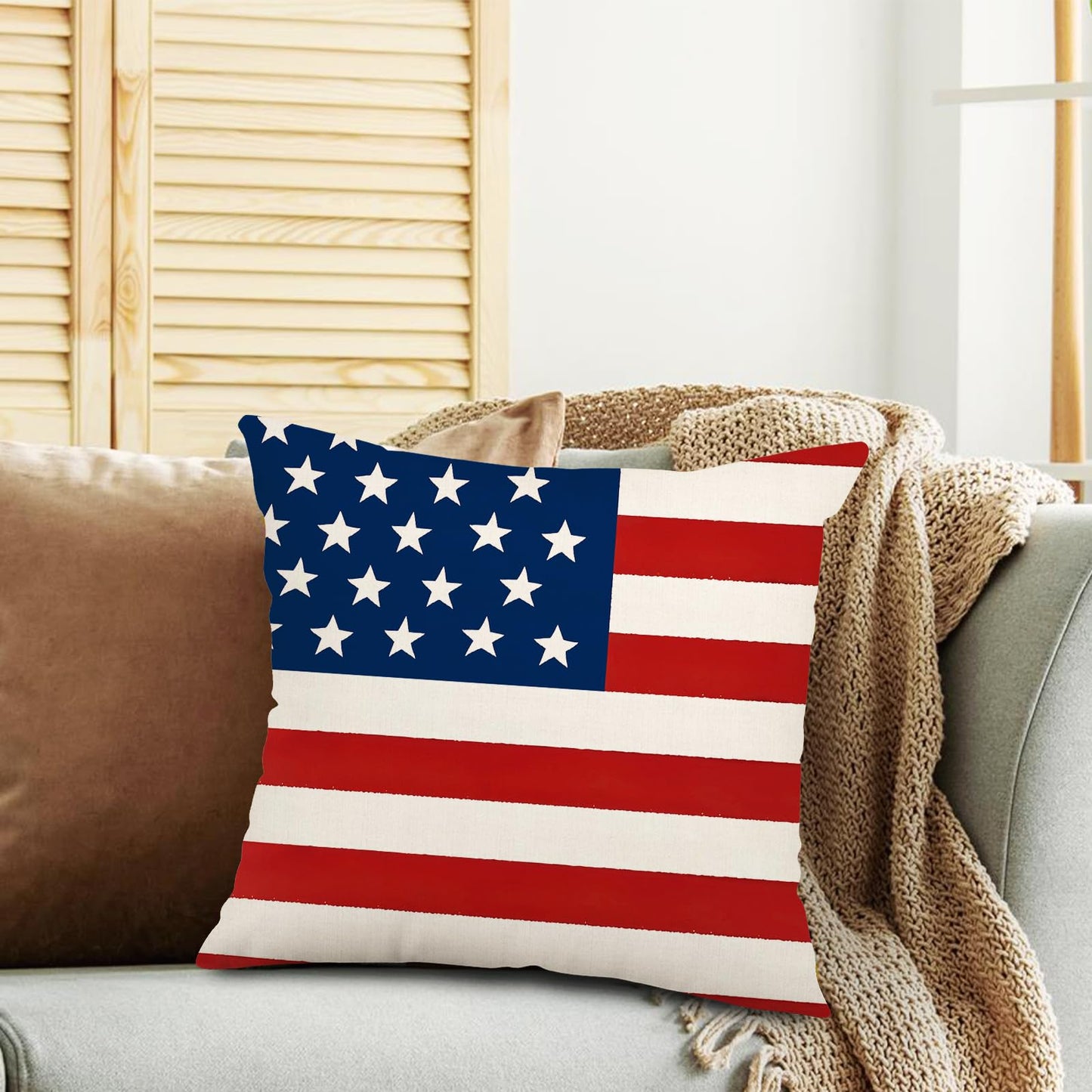 MAZSHTTD 4th of July Decorative Pillows 18 x 18 Patriotic Star Throw Pillow Covers Independence American Flag Pillow Memorial Day Decor Patio Pillows Outdoor Case Porch Pillows Case