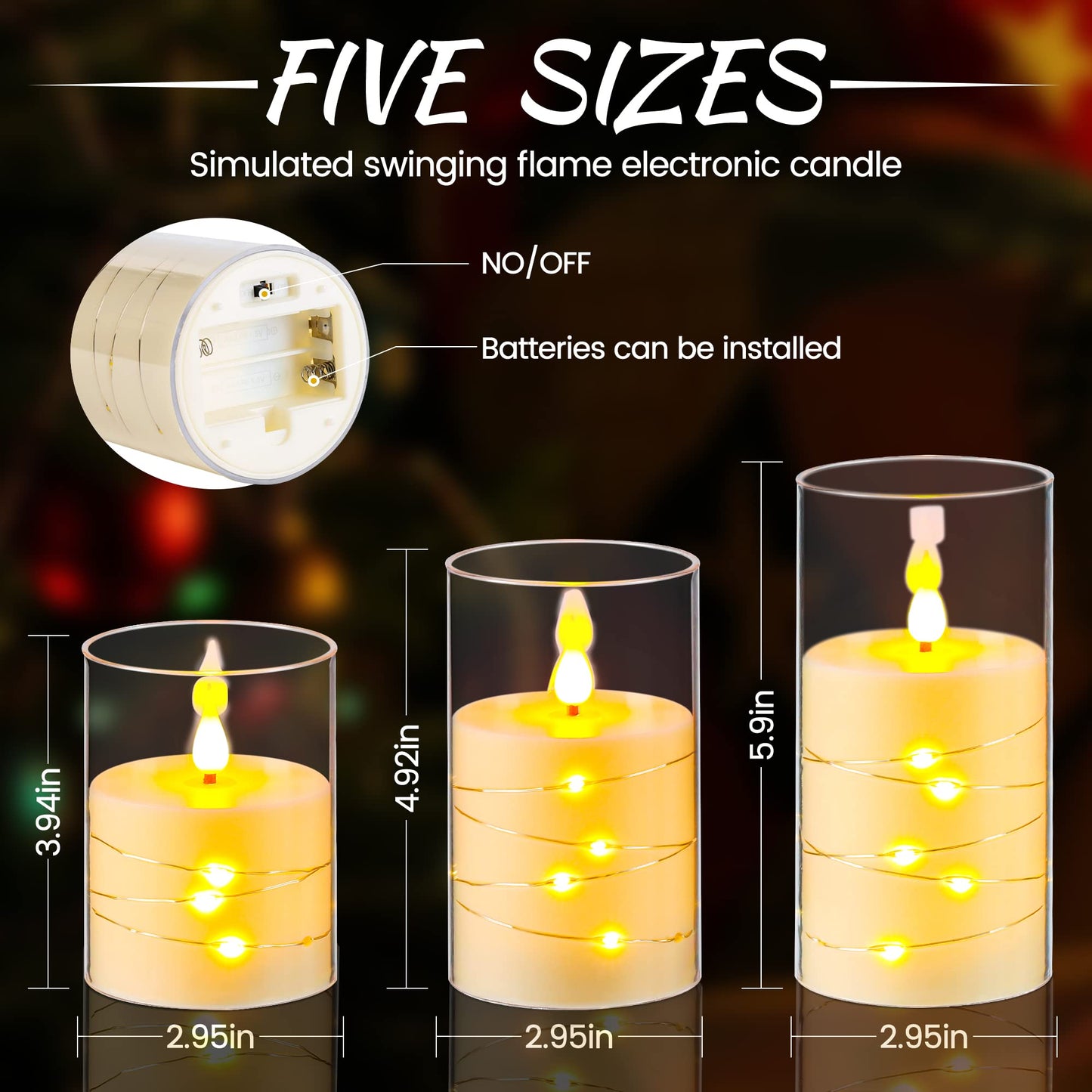 Da by 3 Pack Ivory Transparent Acrylic Flameless Taper Candles, Flickering Black Wick LED Candles with Fairy String Lights, Heat Resistant ABS Candles with Remote for Home Patio Decor