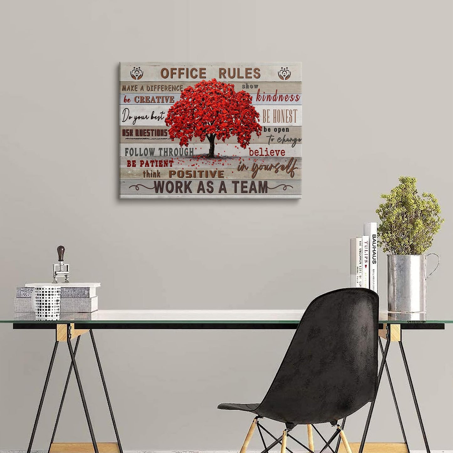 HDXUFJQ Inspirational Wall Art For Office Office Rules Canvas Wall Art Team Rules Motivation Positive Quotes Wall Decor Teamwork Painting Prints for Home Ready to hang(12"x16")
