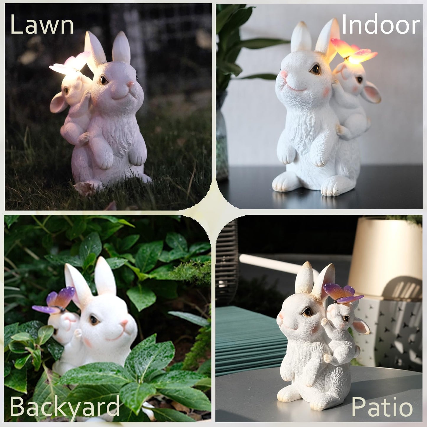 Mothers Day Gifts, Solar Garden Statues Rabbit with Solar Lights, Mother & Baby Bunny Figurine with Butterfly Lights for Yard Art Garden Patio Decor, Easter Birthday Gifts for Women Mom Grandma.