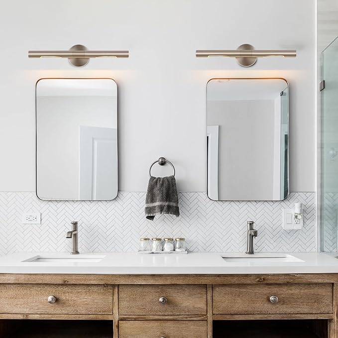 Brushed Nickel Picture Light 19 inches Modern Wall Sconce with Cylinder Metal Shades Rotatable 360°Indoor Wall Lighting Fixture Bathroom Vanity Light Bedroom Living Room