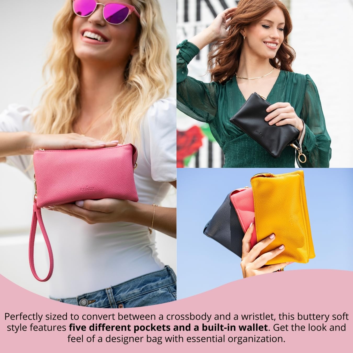 KEDZIE Eclipse Vegan Leather Convertible Purse Wallet Crossbody Handbag Clutch for Women - Navy