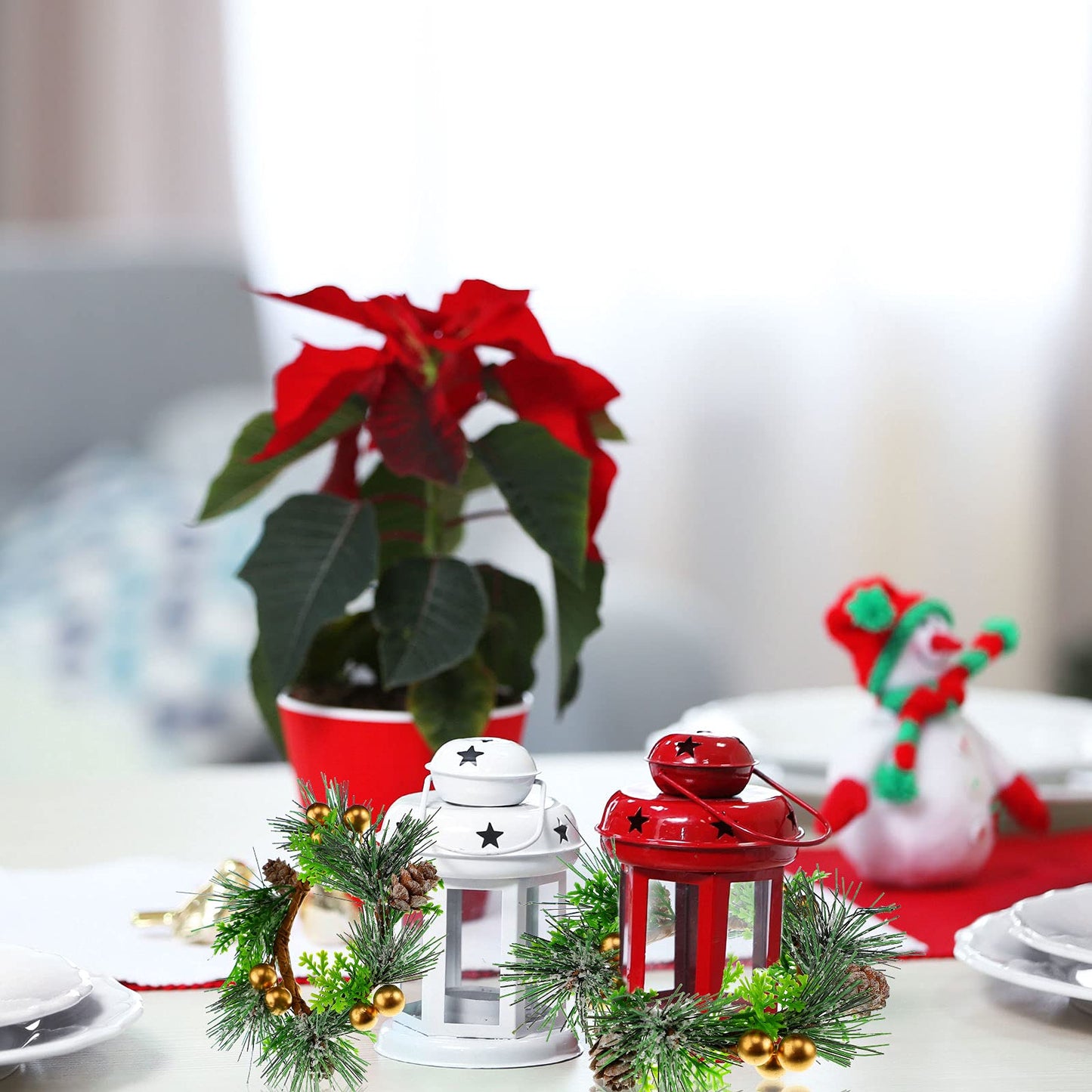 6 Pcs Christmas Candle Ring 4.7 Inch Mini Christmas Wreaths for Home Cabinets Artificial Berry Candle Rings with Pine Cones Small Wreaths for Home, Wedding, Christmas Holiday Table Decoration
