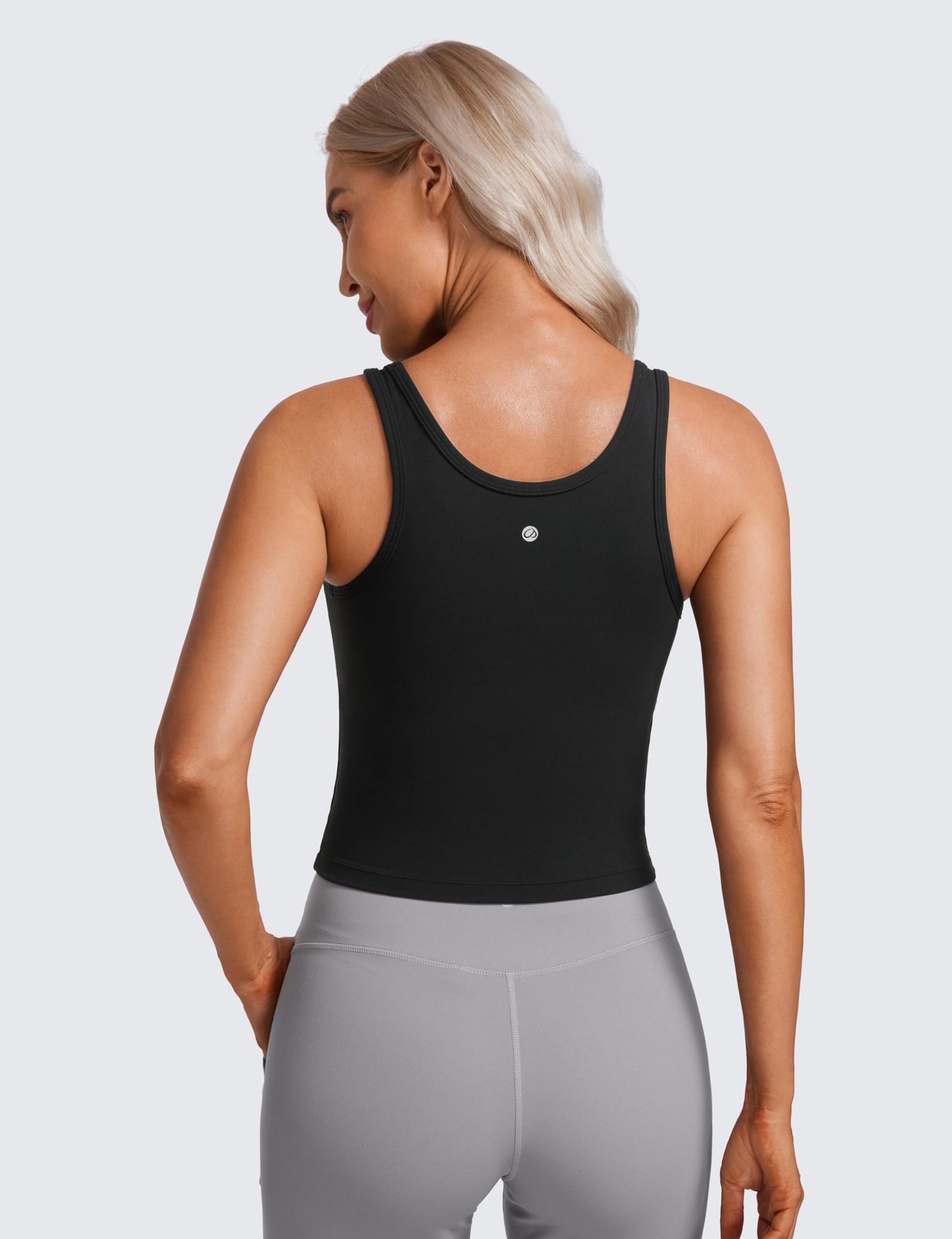 CRZ YOGA Womens Butterluxe Double Lined Workout Tank Tops Scoop Neck Racerback Cropped Casual Sleeveless Shirt Black Small