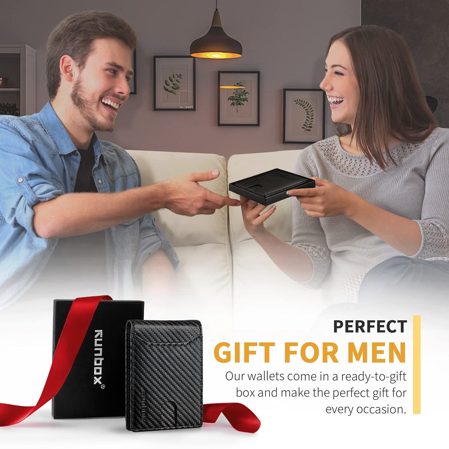RUNBOX Wallet for Men Slim 11 Credit Card Holder Slots Leather RFID Blocking Small Thin Men's Wallet Bifold Minimalist Front Pocket Large Capacity Gift Box