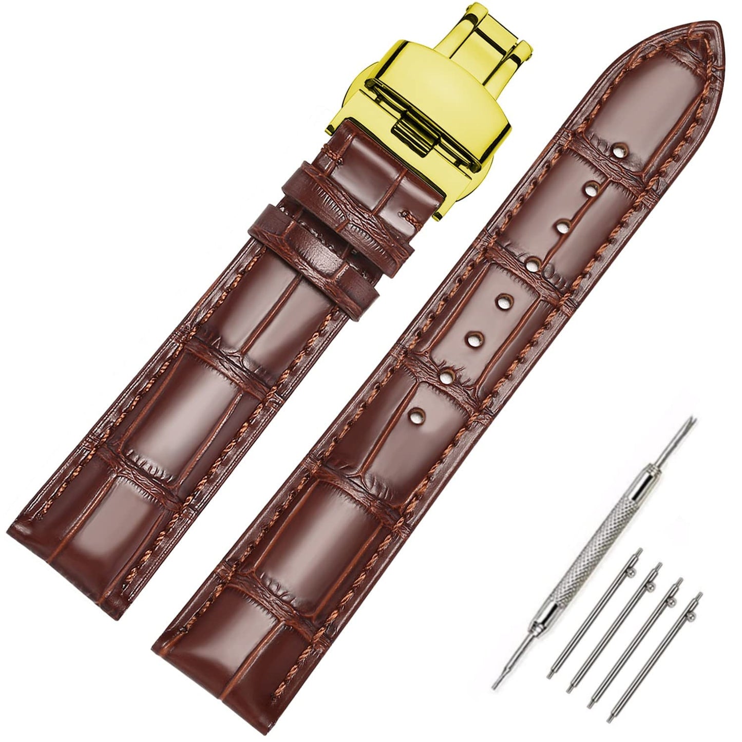 Moran Quick Release Leather Watch Bands Deployment Butterfly Buckle 18mm 20mm 22mm 24mm Blue Black Brown Calfskin Replacement Watch Strap for Men & Women