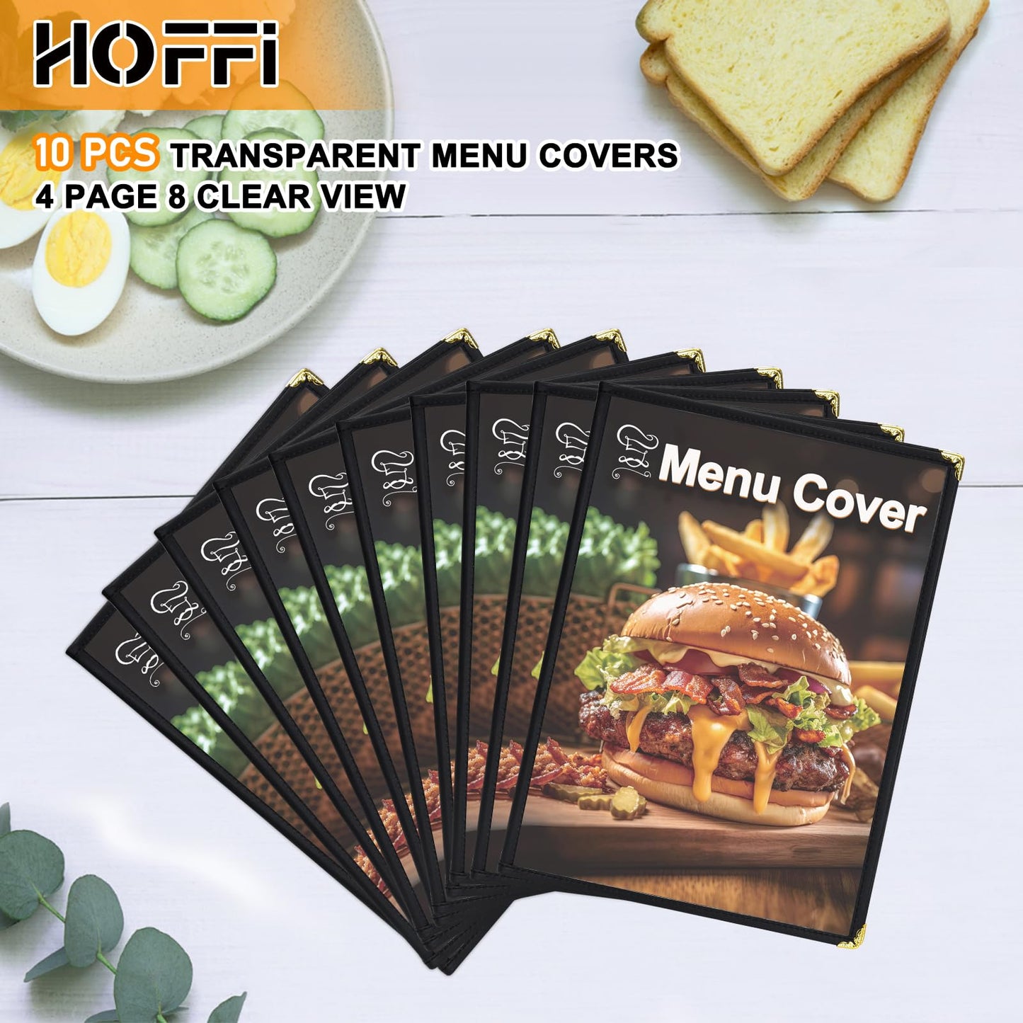 Restuarant Menu Covers,10 PCS 4 Page 8 View Transparent Leather Menu Covers 8.5X11 inch, Homeschool Supplies and Restaurant Supplies (Black*10)