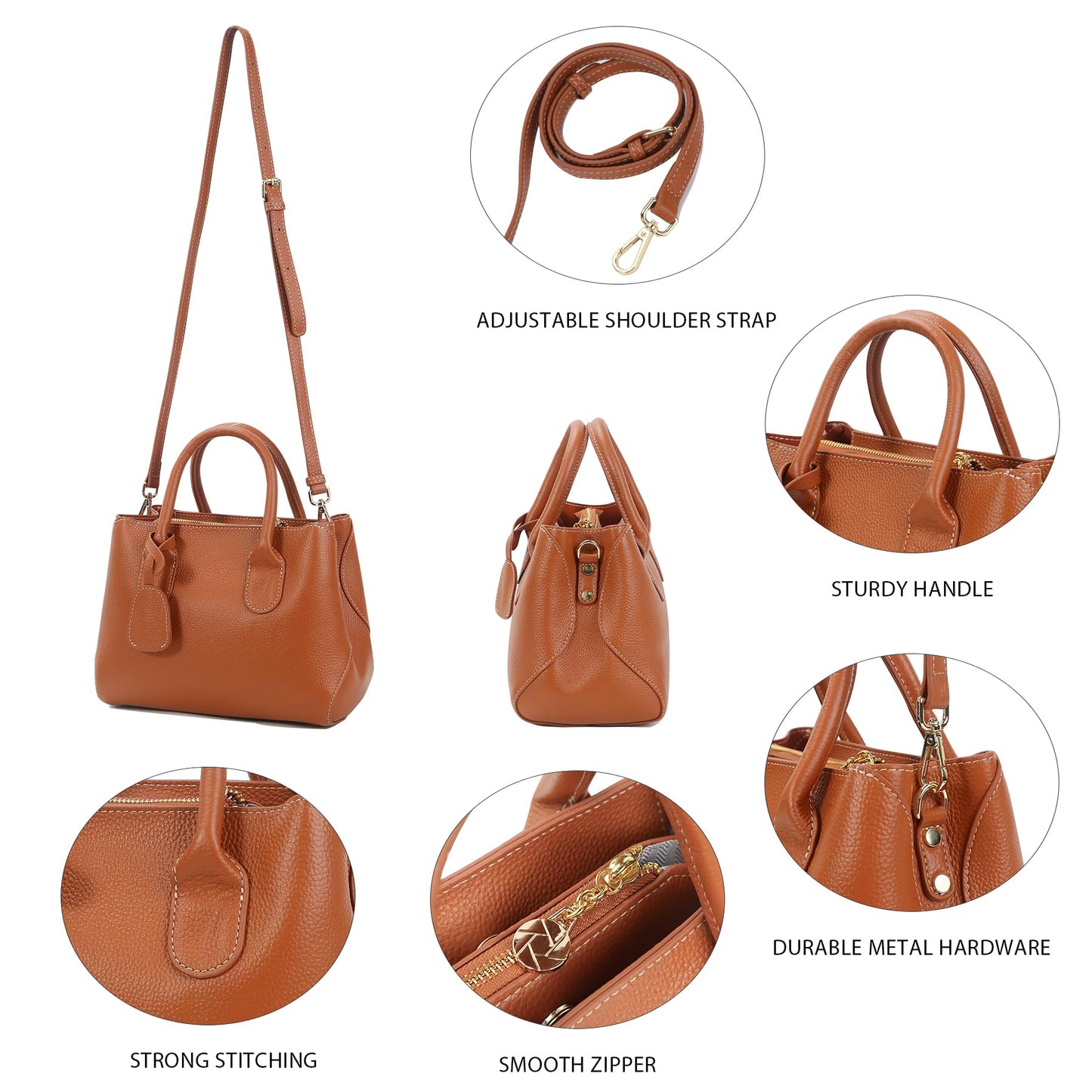 Genuine Leather Medium Tote Bag for Women – Vintage Office Style, Hand-Held/Crossbody Shoulder Bag, Fits 7.9" Tablet
