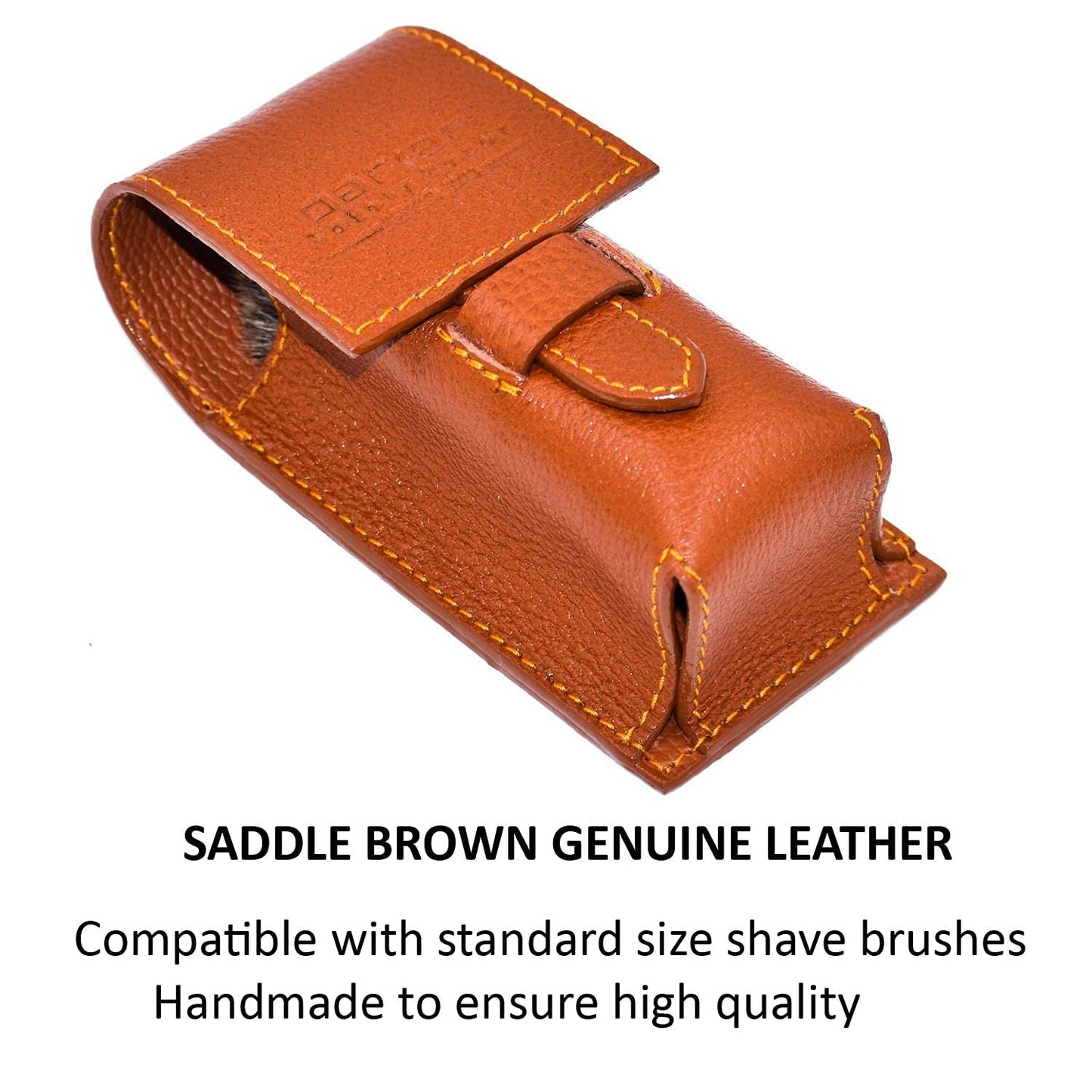 Parker Genuine Leather Travel Shaving Brush Case – Saddle Brown, Handmade Protective Cover for Standard Shave Brushes