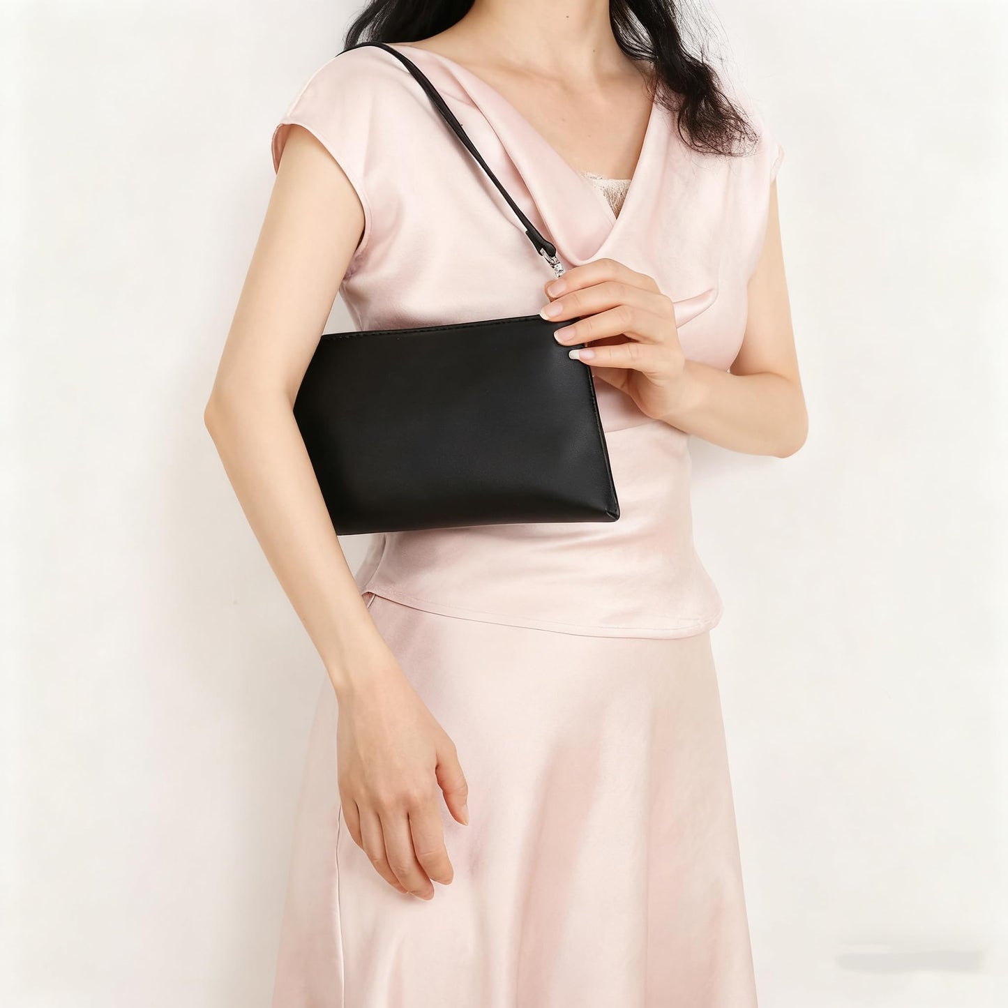 Valleycomfy Women Clutch Purses Ladies Pu Leather Evening Bag Shoulder Bag Handbag for Party/Wedding/Cocktail/Prom/Club, Black