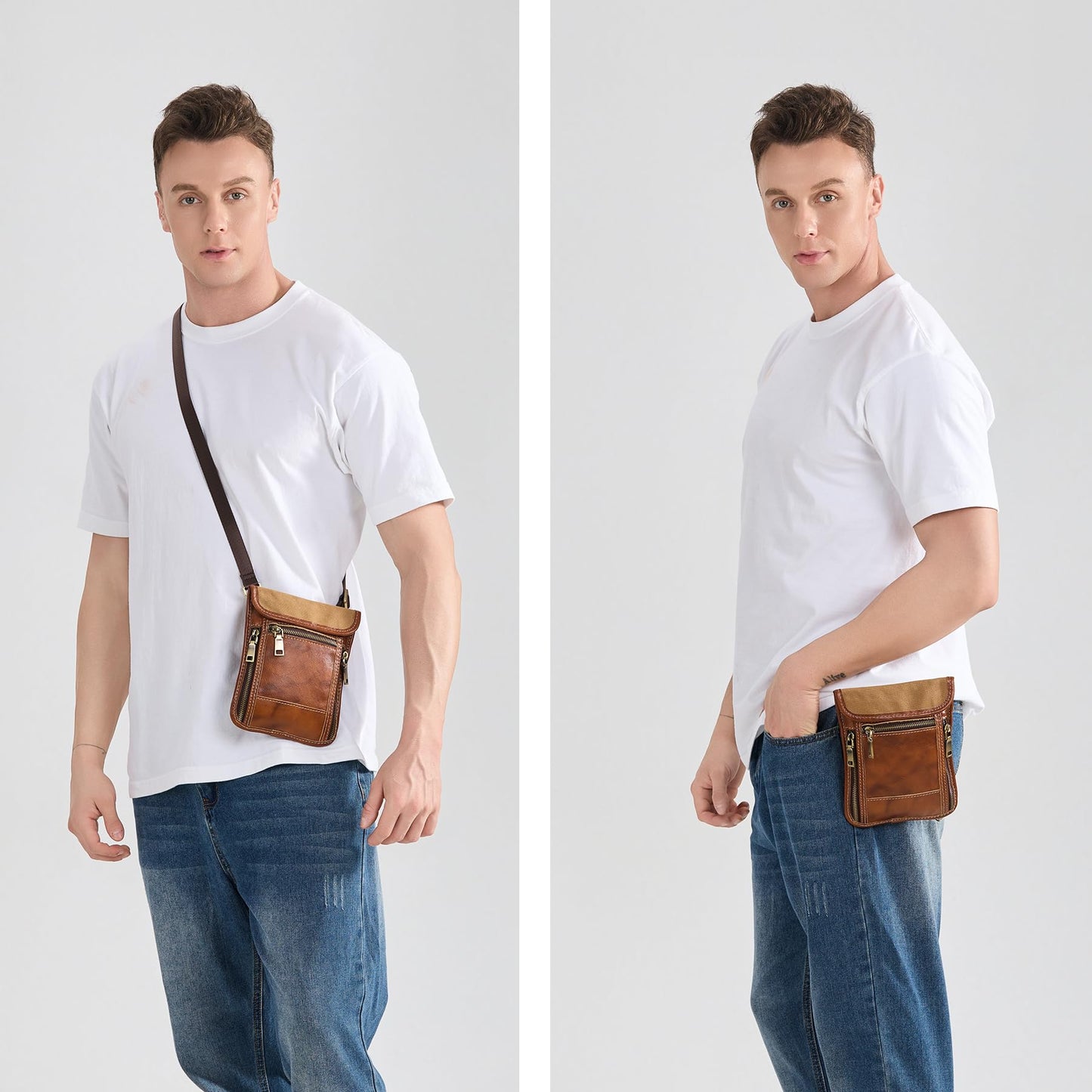 LANNSYNE Full Grain Leather Travel Wallet, Leather Cell Phone Belt Bag, Waist Pack Pouch, Neck Wallet Travel Pouch and Passport Holder for Men and Women Keep Valuables Safe