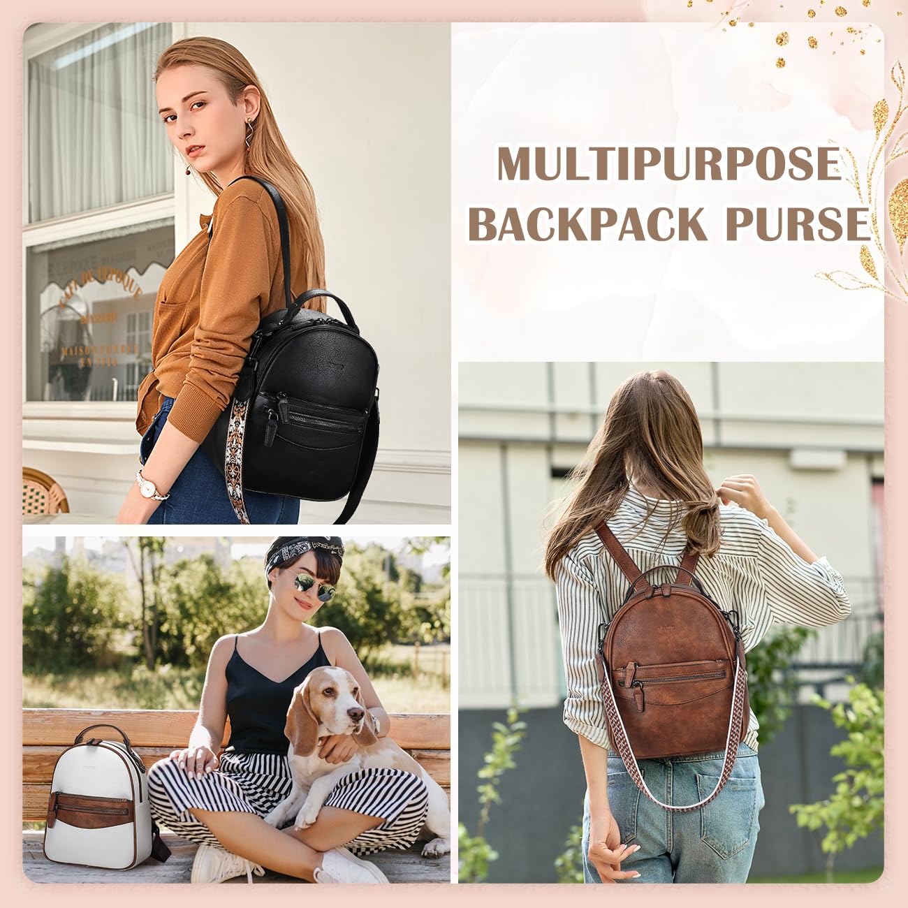 RAVUO Mini Backpack for Women, Small Leather Backpack Purse Fashion Handbag Convertible Ladies Trendy Shoulder Bag for Work,Travel,Black