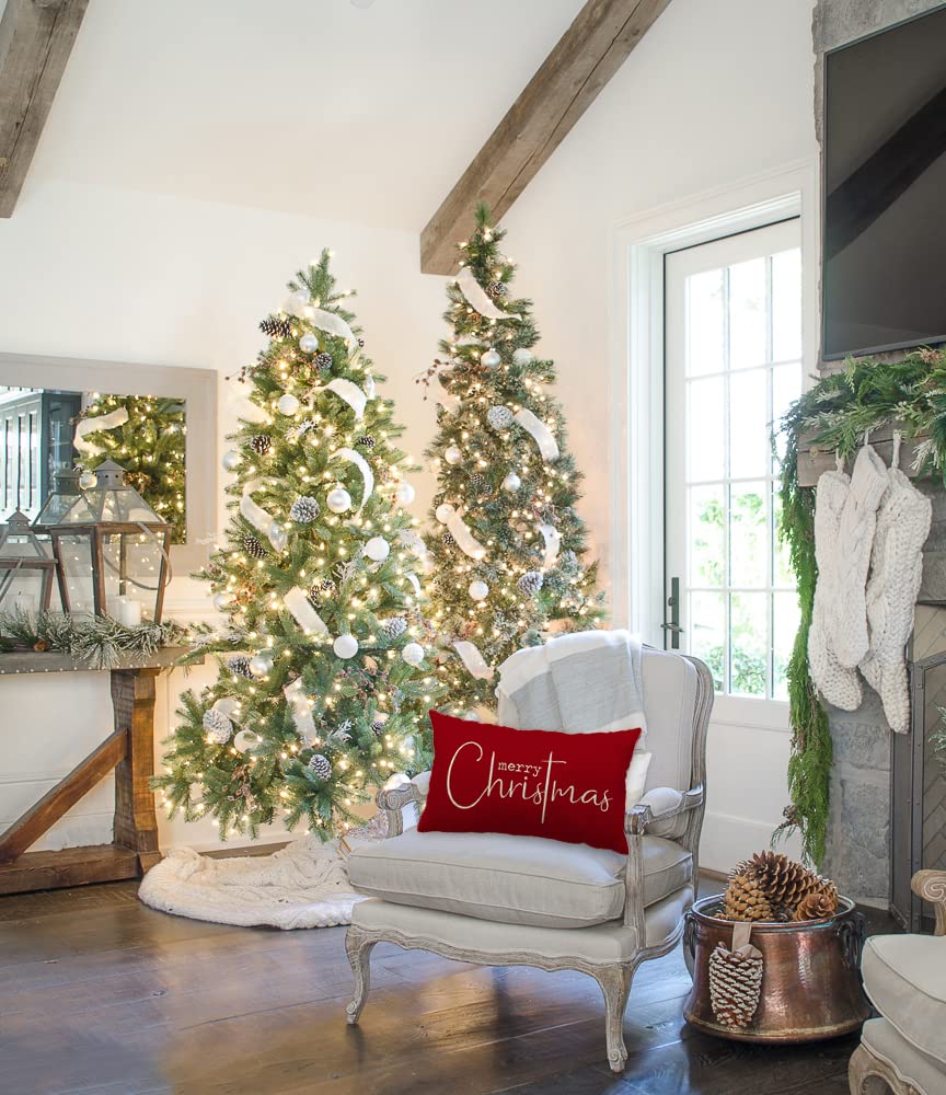 DFXSZ Christmas Throw Pillow Covers 12x20 Inch Set of 2 Merry Christmas Farmhouse Decorations Believe Holiday Decor Throw Cushion Case for Home Couch