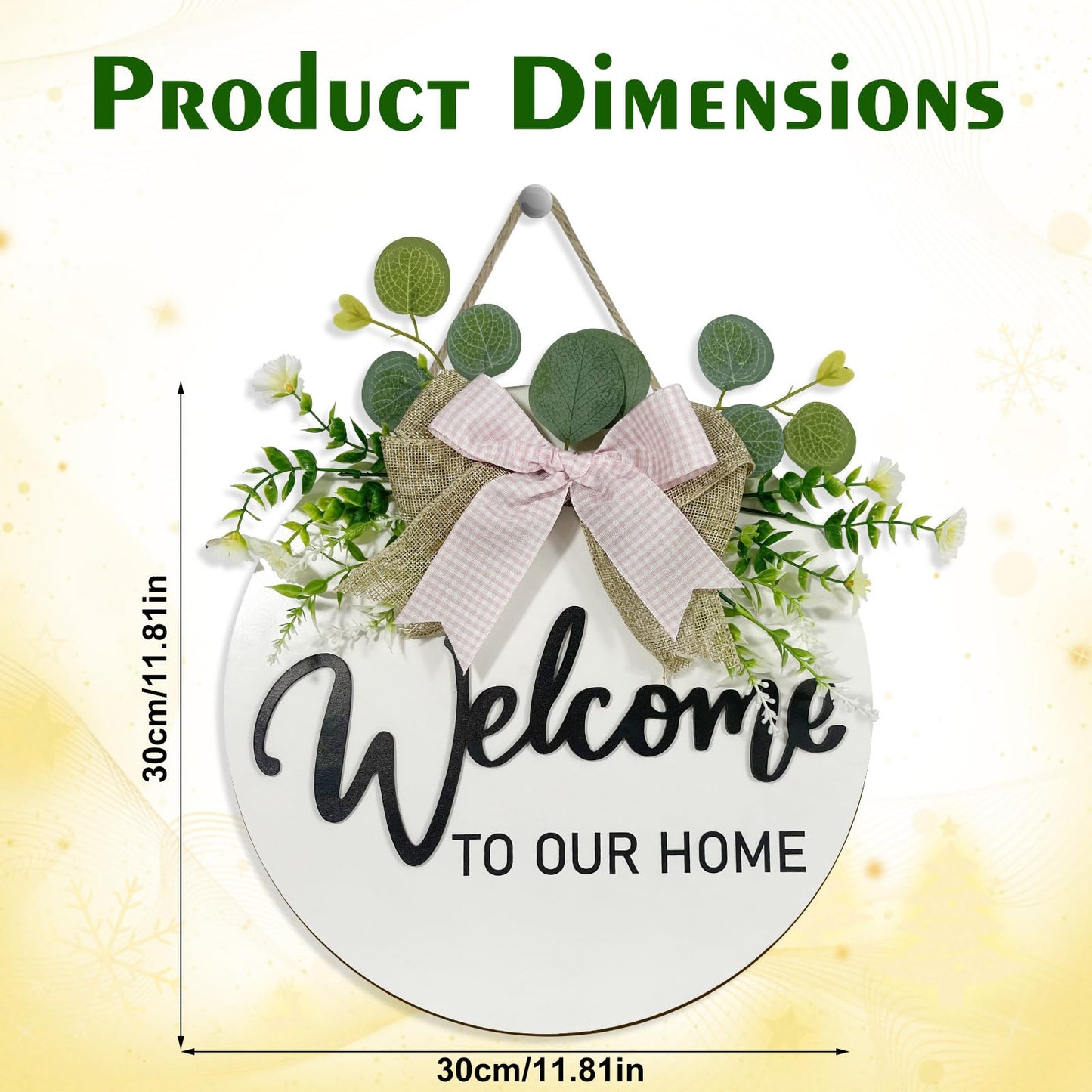VPDTVK Welcome Sign for Front Door, Rustic Welcome Door Sign Outdoor Wreaths Decor for Spring Summer Autumn and Winter All Seasons Holiday Halloween Christmas(White)