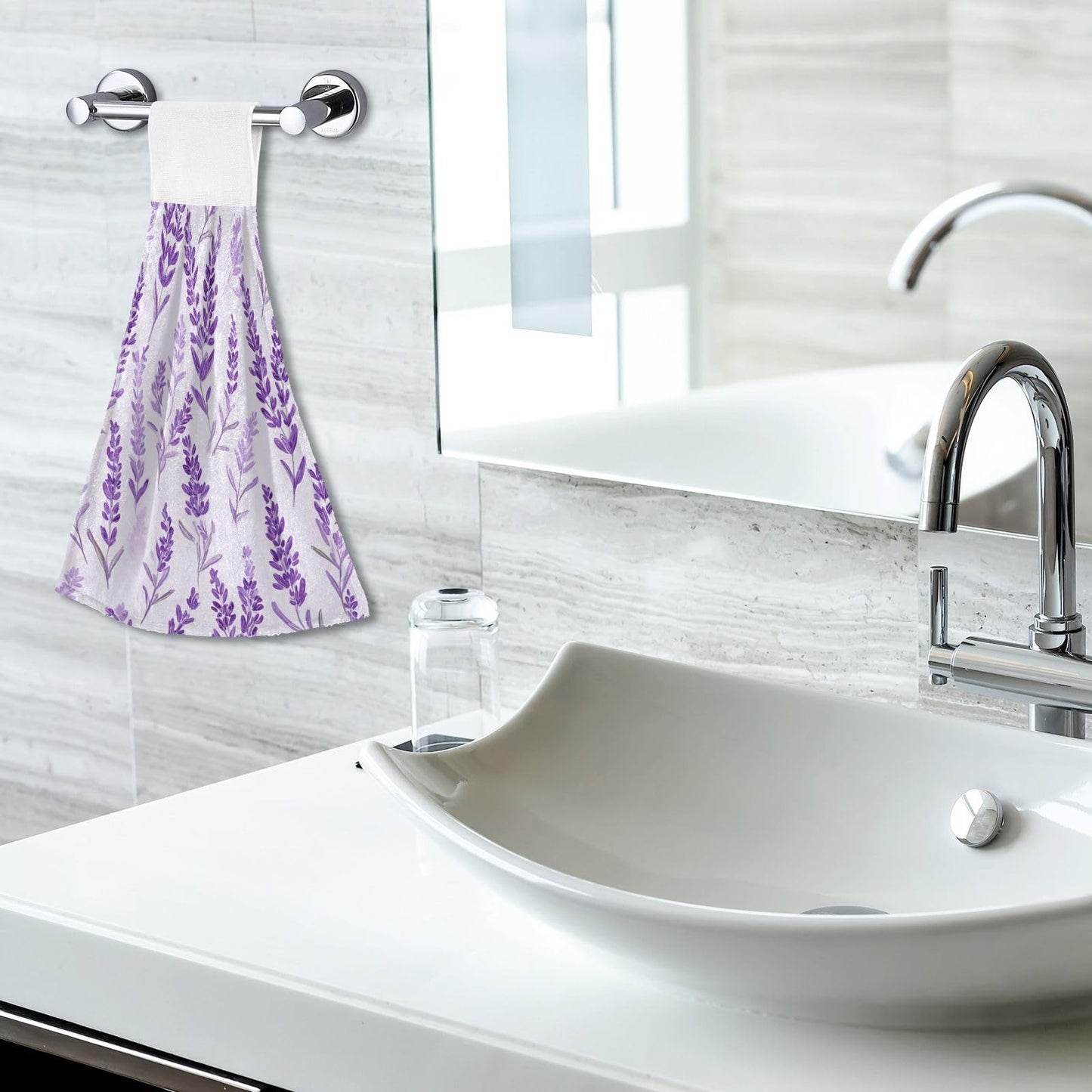 Boccsty Purple Lavender Hanging Kitchen Towels 2 Pieces Spring Summer Flower Floral Dish Cloth Tie Towels Hand Towel Tea Bar Towels for Bathroom Farmhouse Housewarming Tabletop Home