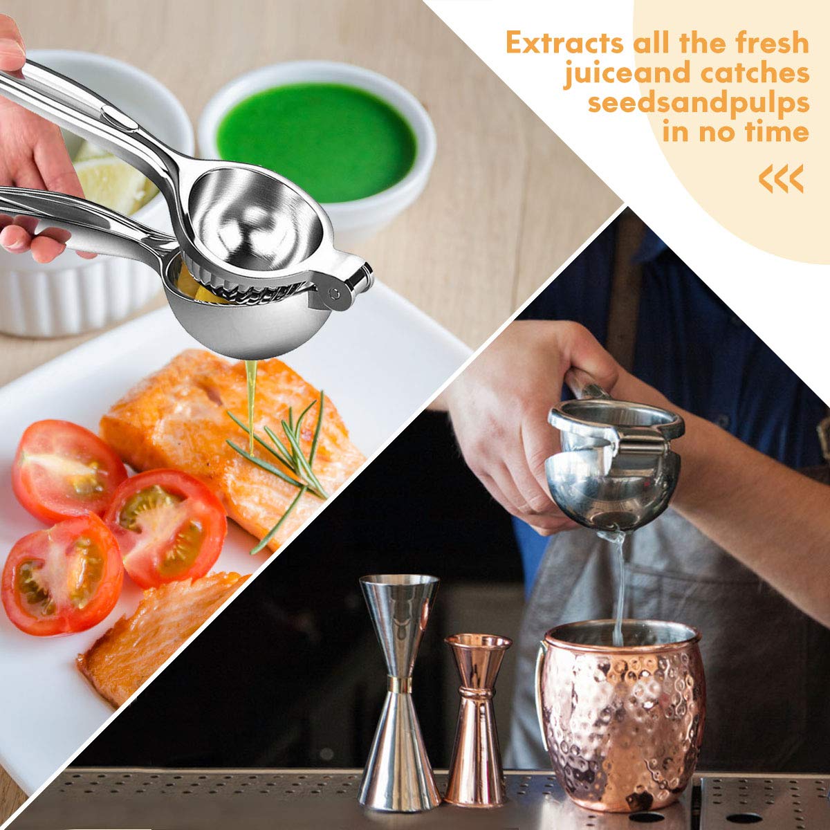 Monkkino Lemon Squeezer, Lemon Squeezer Juicer, Citrus Juicer Handheld, Metal Lemon Hand Press, Lime Squeezer Bar Tool, Manual Citrus Press w/Stainless Steel Zester