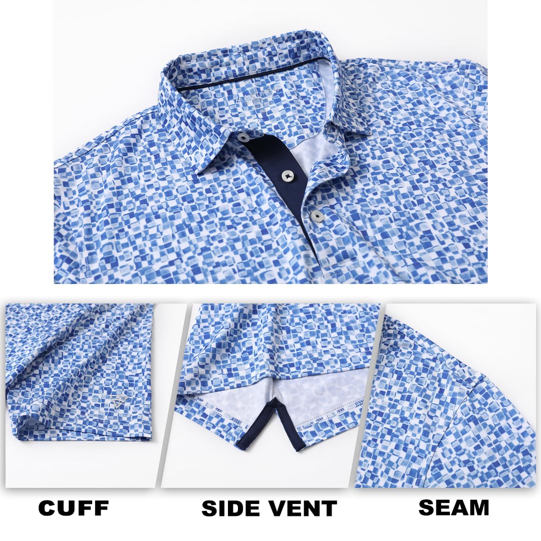 M MAELREG Mens Golf Shirt Short Sleeve Dry Fit Print Moisture Wicking Performance Patterns Collared Polo Shirt