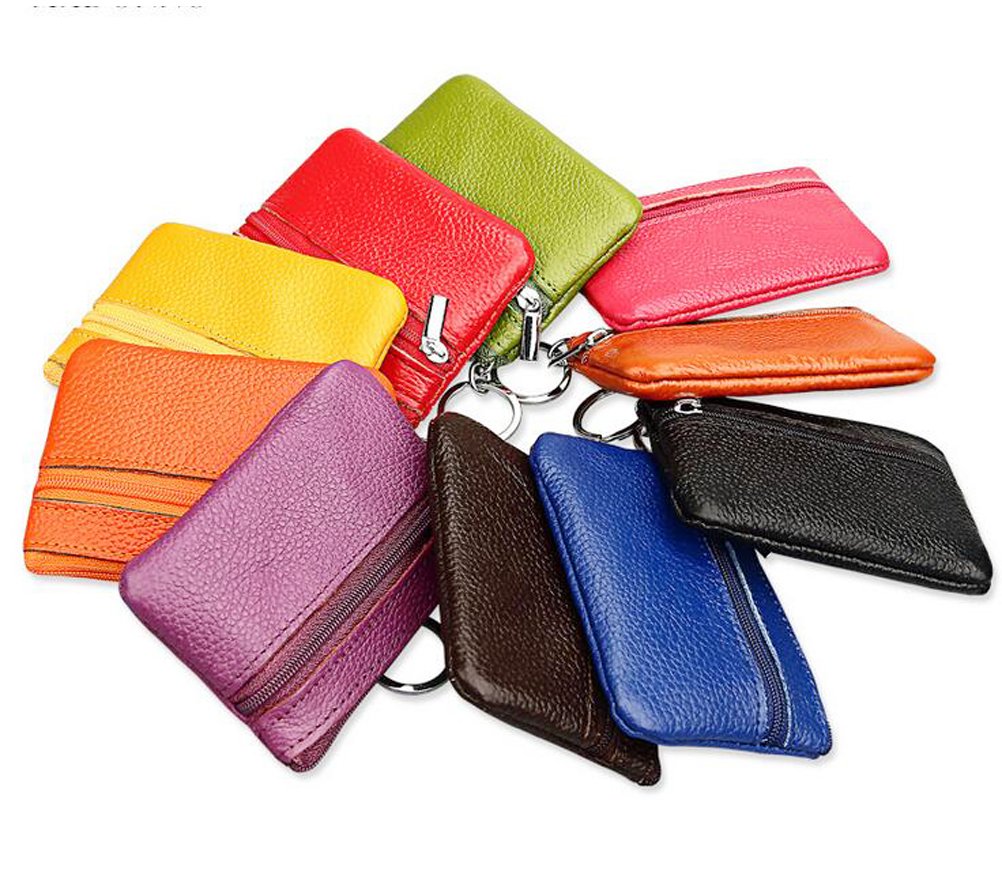iToolai Women's Leather Small Coin Change Purse with Keychain, Mini Card Holder Wallet, Red