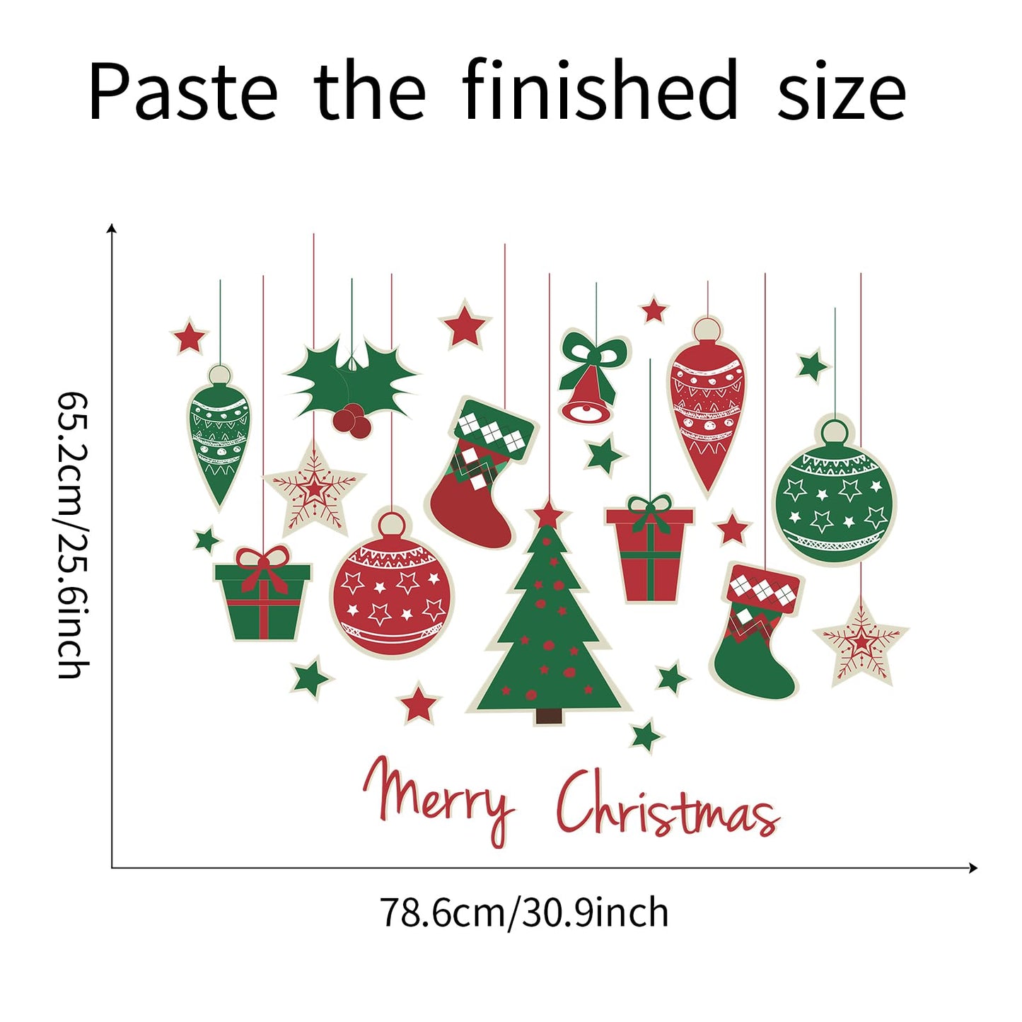 Merry Christmas Wall Decals Xmas Tree Snowflake Gift Wall Stickers Peel and Stick Removable Art Mural for Kids Gift Bedroom Living Room Door Window Decor Supplies