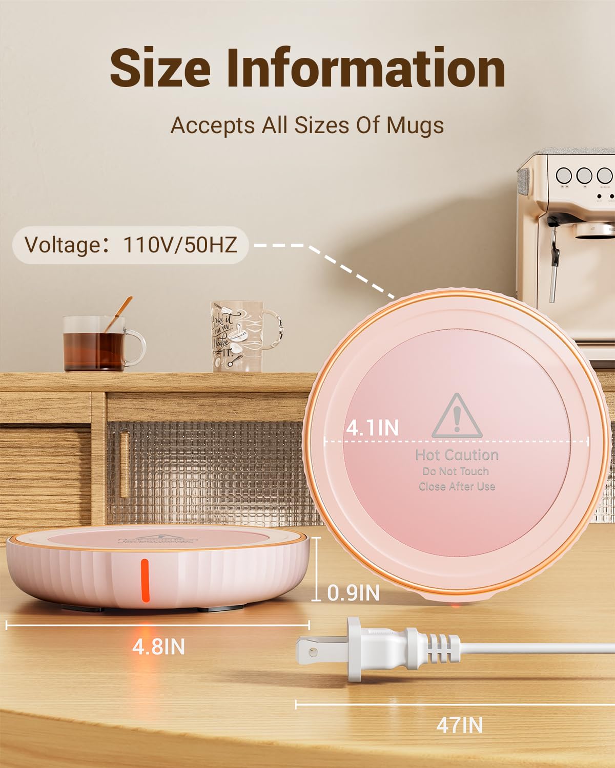 HouseGem Large Candle Warmer Plate - Coffee Cup Mug Warmer for Desk, Candle Melter, Electric Mug Heater for Beverages, Milk & Tea, Coffee Accessories Ideal Gifts Keep Cup Warm (Pink)