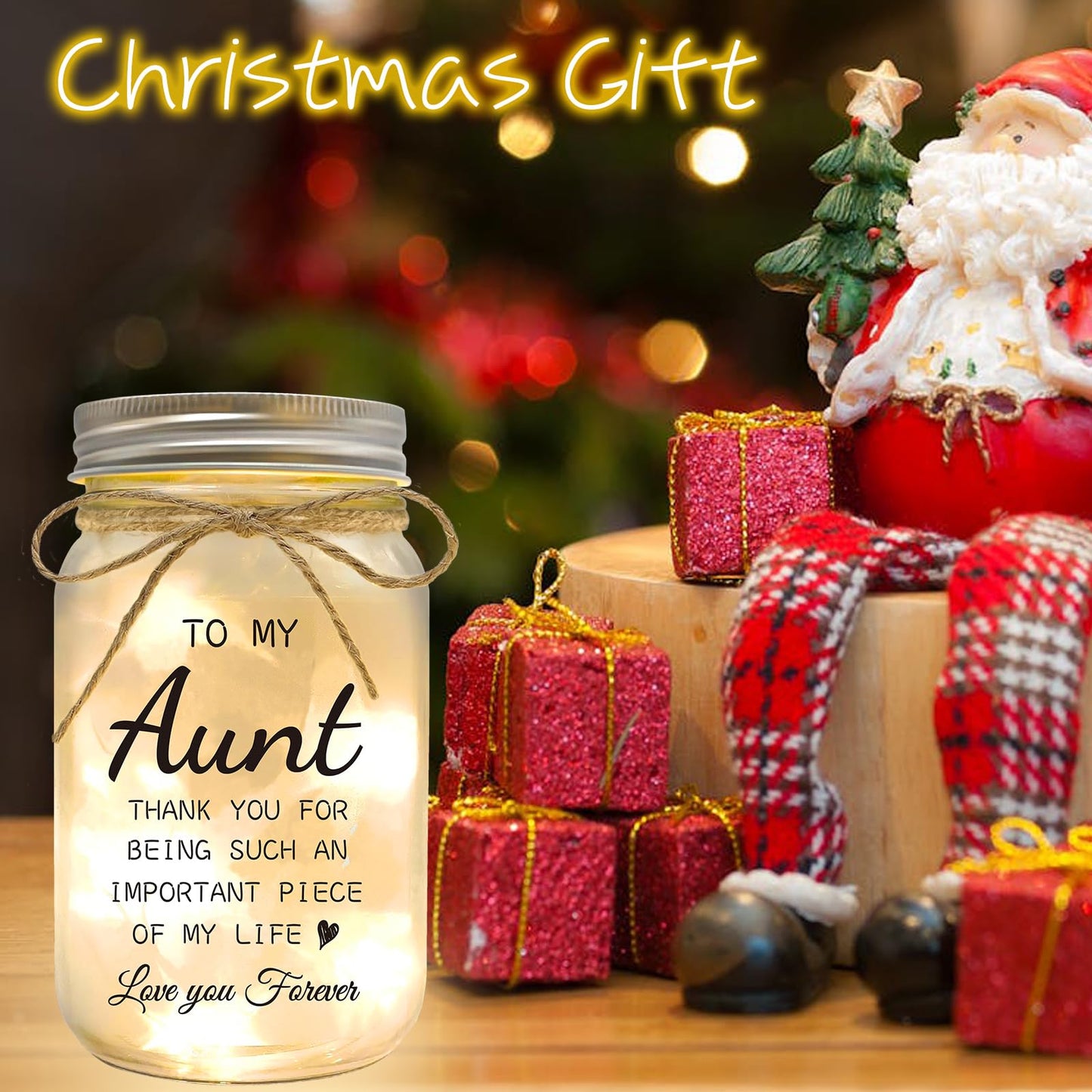 YOISTREVISK Aunt Gifts from Niece - Mason Jar Night Lights, Best Aunt Ever Gifts for Christmas Mother's Day Wedding and Birthday Desk Decorations Present