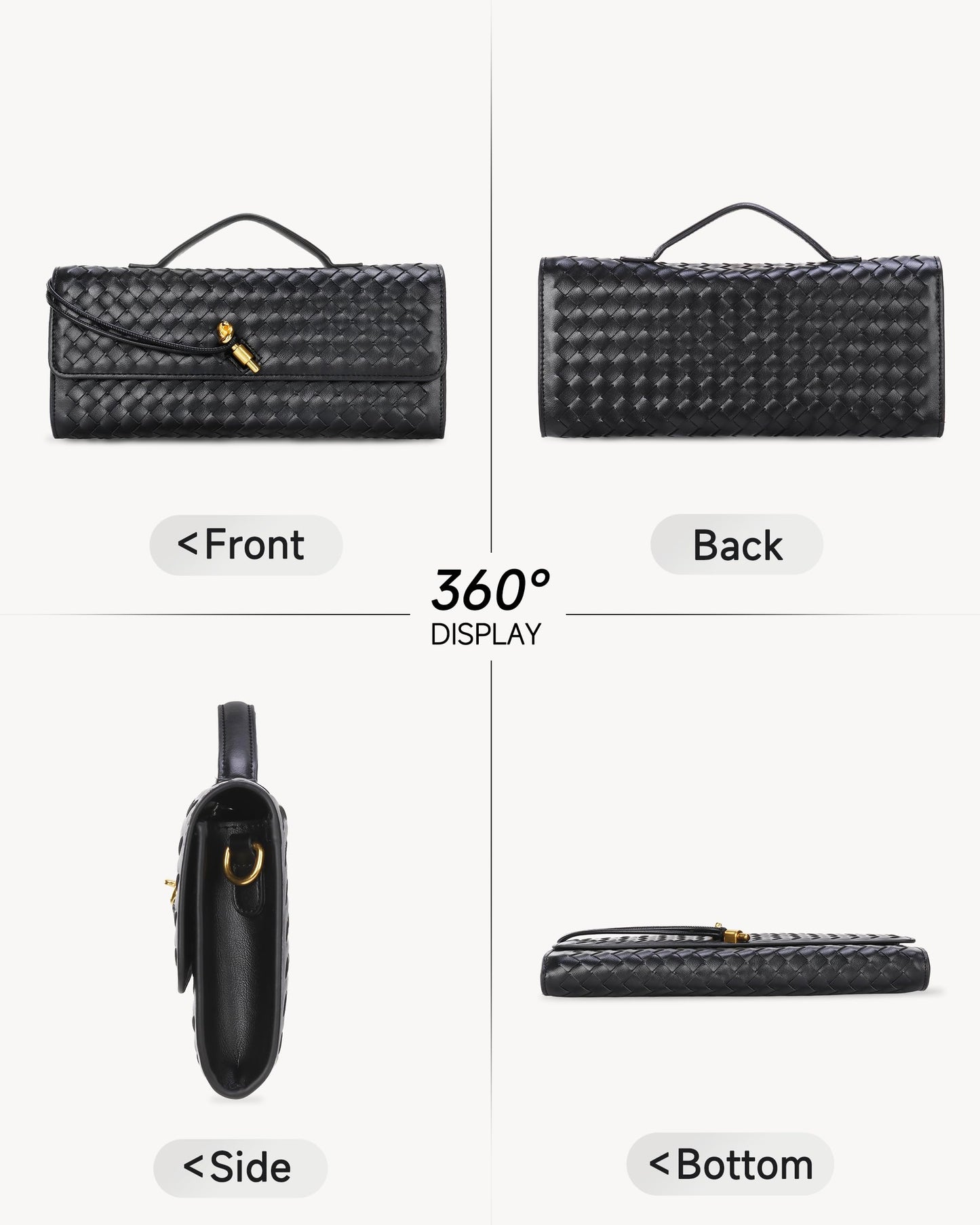 Trendy Woven Evening Clutch Purses,Women Underarm Shoulder Handbag,Cute Satchels Crossbody Purse PU Leather Wallet Clutch Purses for Women, Formal Satchel Leather Evening Bag Shoulder Handbag(Black)
