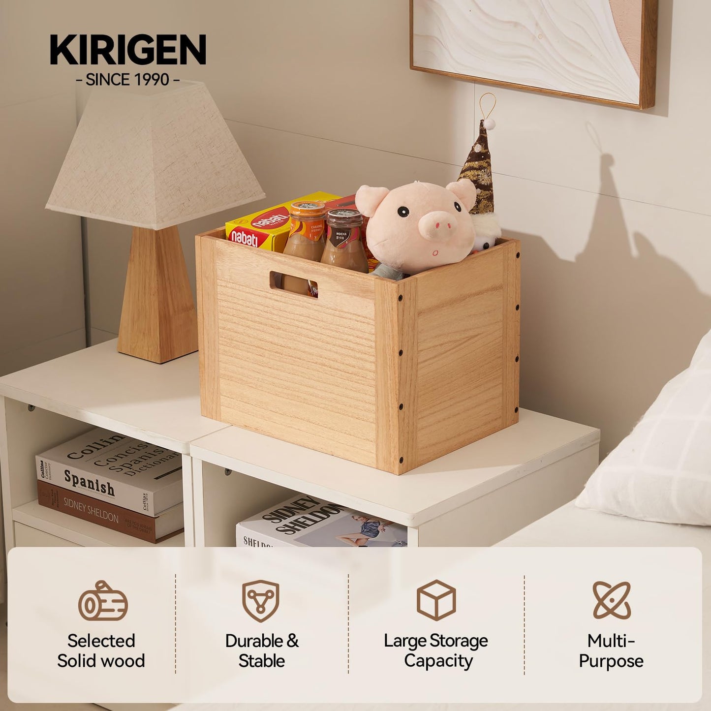 KIRIGEN Stackable Wood Storage Cube /Basket/ Bins Organizer for Home Books Clothes Modular Open Cubby Storage System - Office Cubical Bookcase Closet Shelves C26-NA