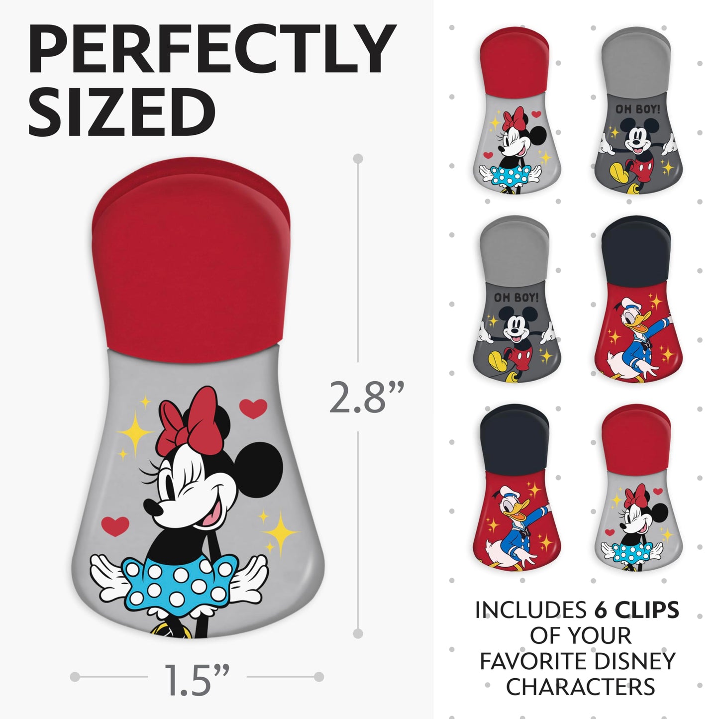Disney Magnetic Chip Clips – Set of 6 Bag Clips for Food Storage - Mickey, Minnie, Lilo & Stitch, Winnie The Pooh – Durable Airtight Bag Chip Clips for Pantry & Fridge Use