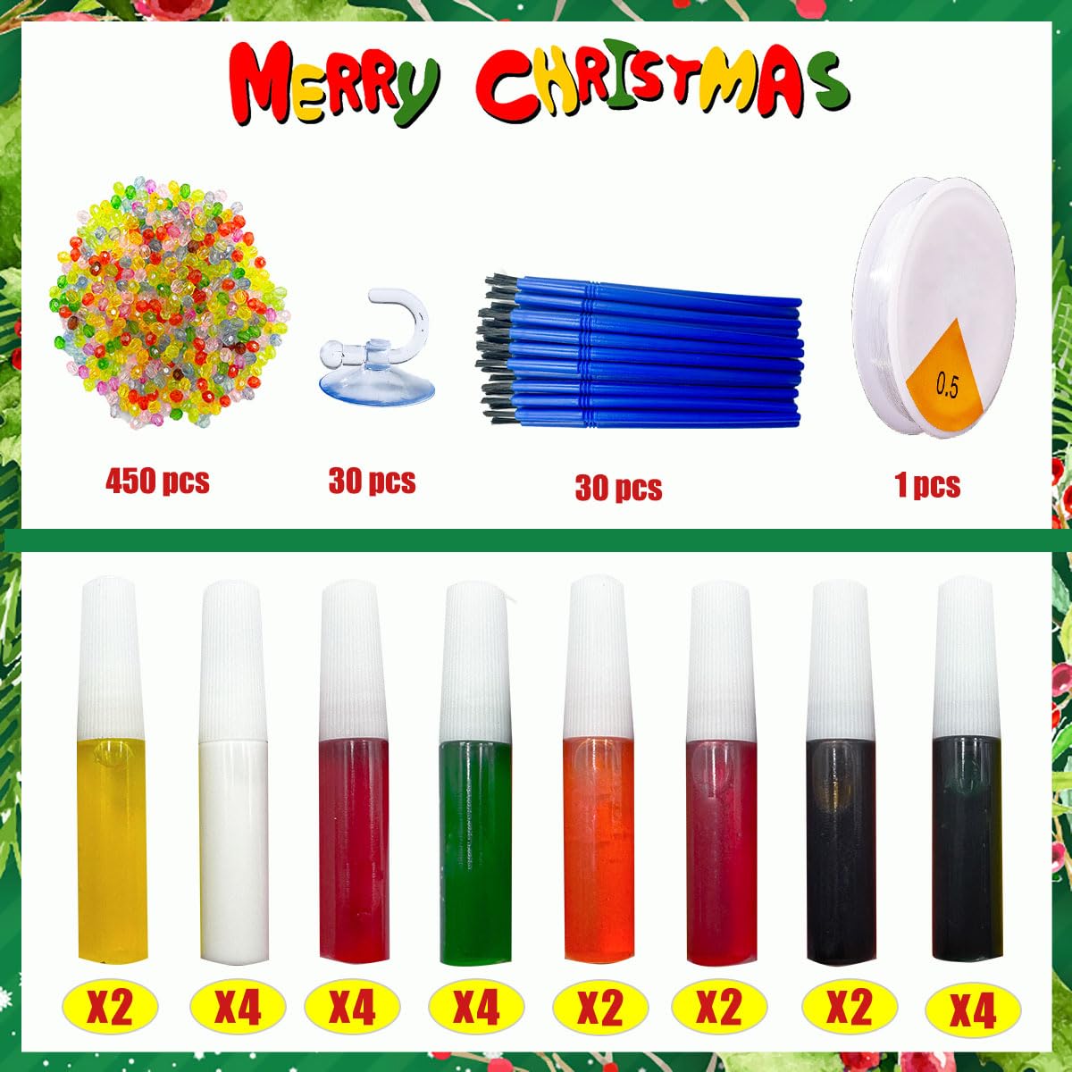 AUEKIV Christmas Suncatcher Kit 30 Sets Christmas Sun Catcher Window Paint Art DIY Craft Kits Santa Snowman Snowflake Reindeer Suncatchers Decoration for Classroom Holiday Home Party Activity Project