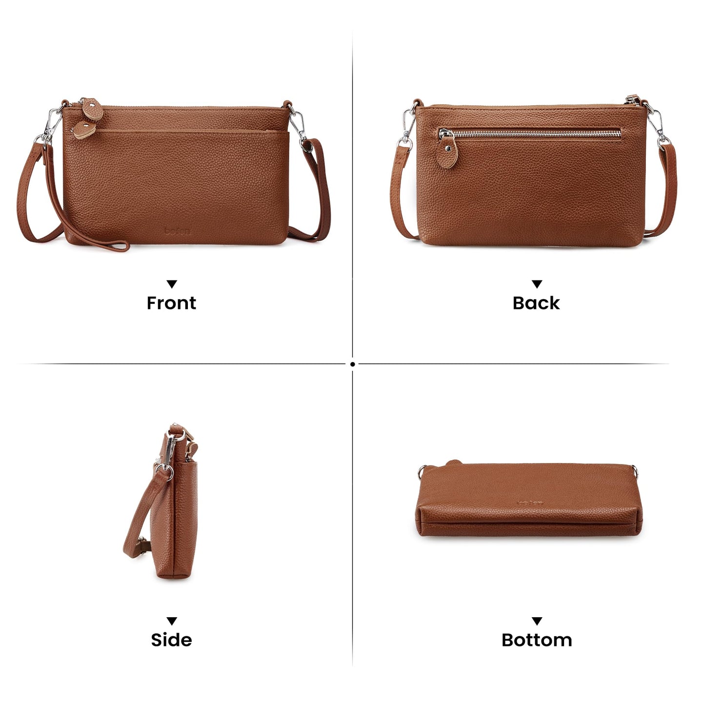 befen Leather Wristlet Wallets for Women, RFID Blocking Small Crossbody Bags, Women Leather Purses Handbags Shoulder Bag Clutch Purse with Adjustable Shoulder Strap and Wrist Strap, Deep Brown