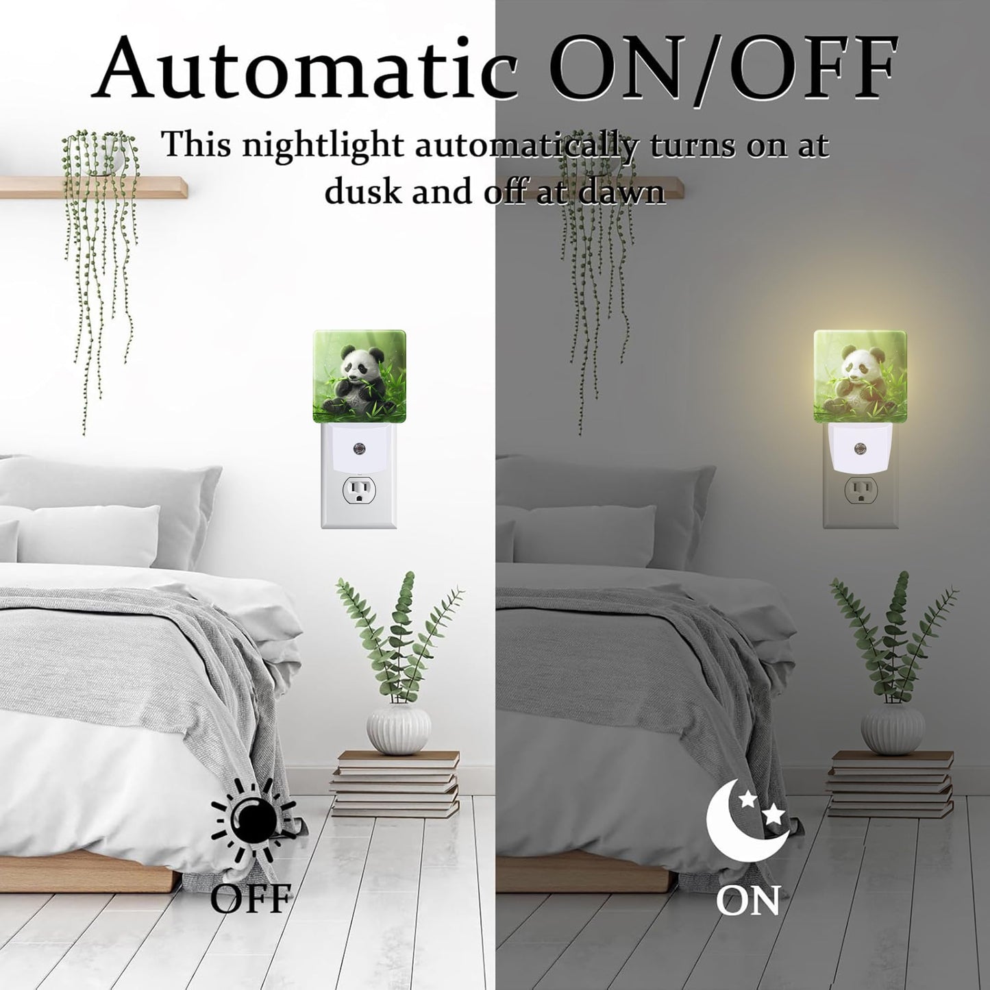 sndheke Cute Panda Eating Bamboo Night Light, Natural Animal Green Leaves Dusk to Dawn Night Light Plug in, 0.5W Energy Saving Sleep Friendly NightLight for Kids Boys Girls Home Decor