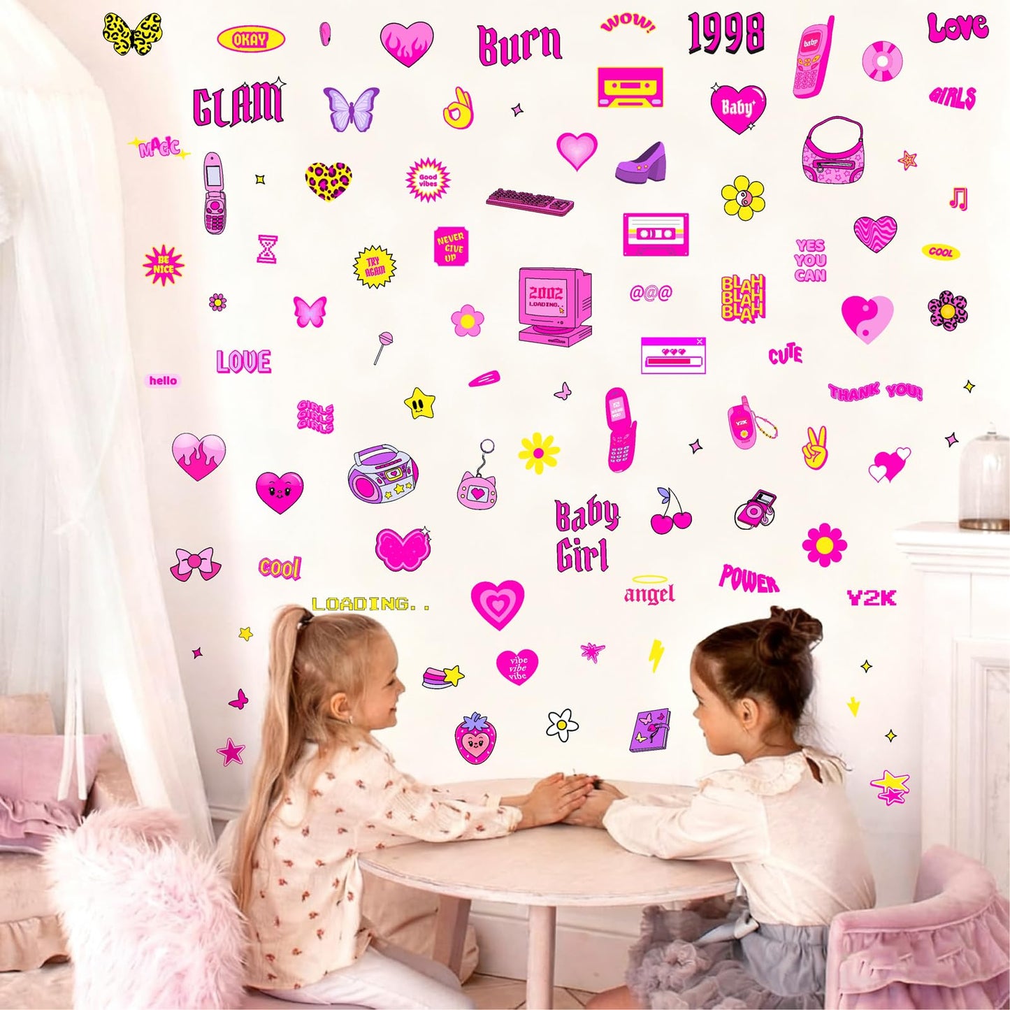 Cute Pink Wall Stickers Princess Girly Wall Decals Aesthetic Trendy Sticker for Girls Room Decor Pink Preppy Stickers for Laptop Water Bottles Decoration Bedroom Playroom Decor
