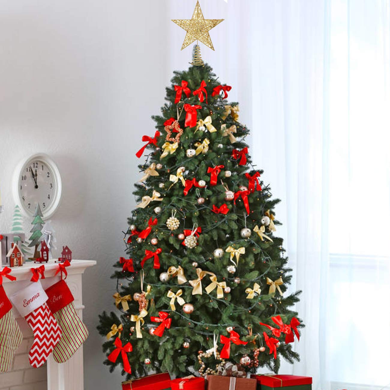 Acronde 10” Christmas Tree Topper Star Christmas Tree Decoration Indoor Party Home Decoration (Gold)